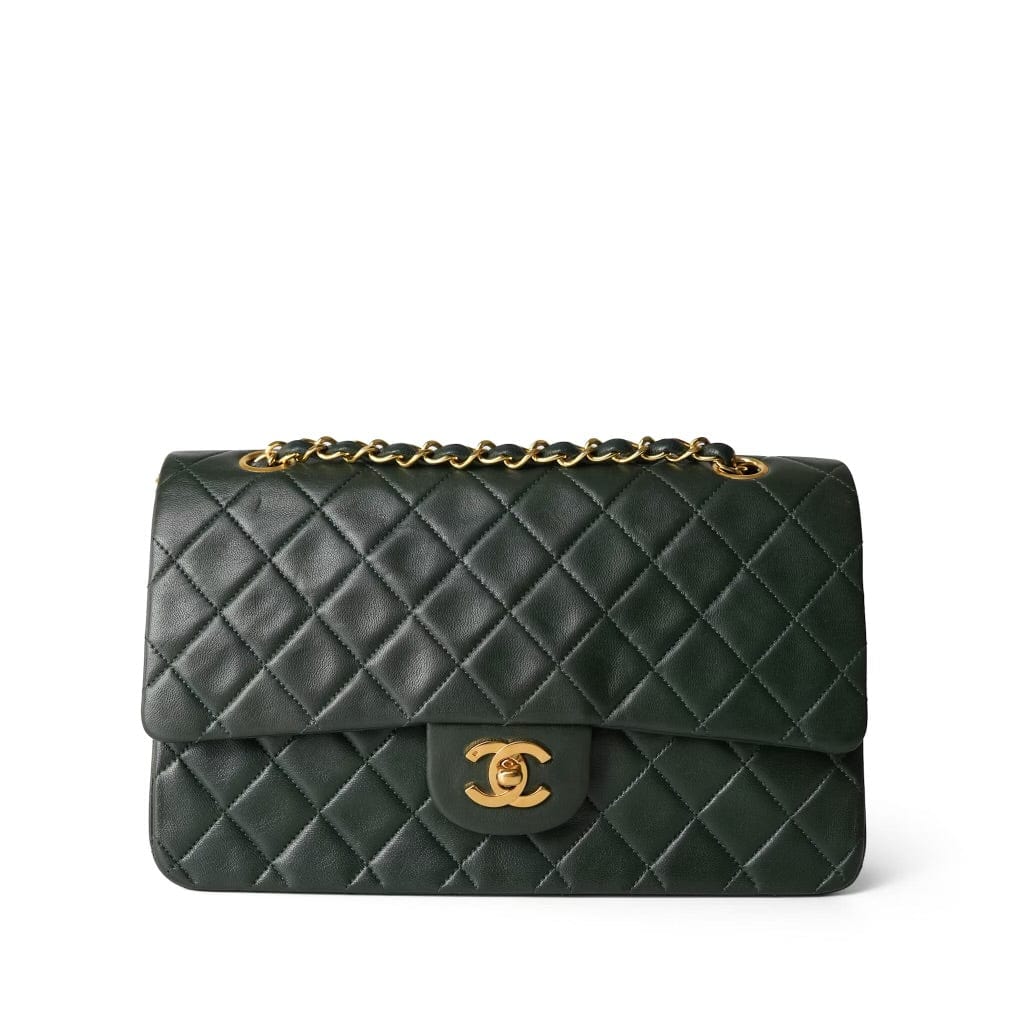 Vintage Dark Green Lambskin Quilted Classic Flap Medium Gold Hardware