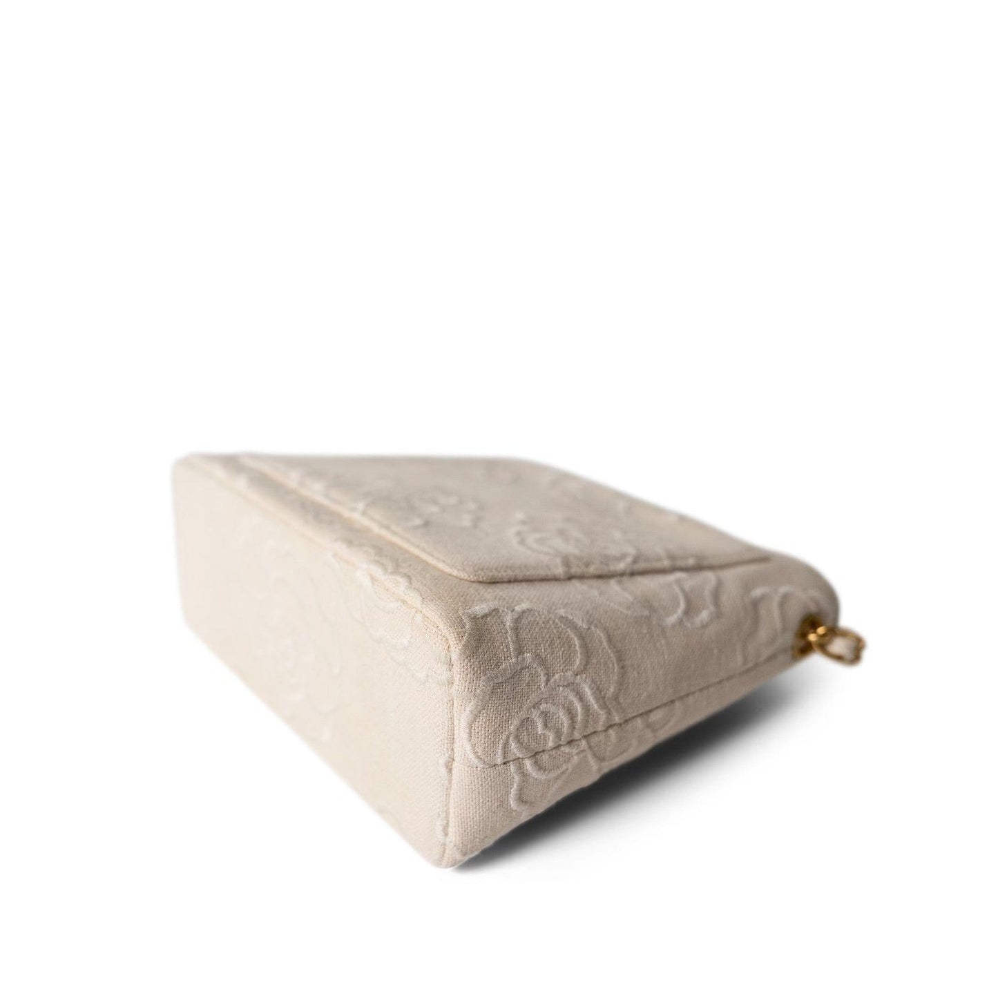 Ivory Canvas Camellia Bucket Bag Gold Hardware