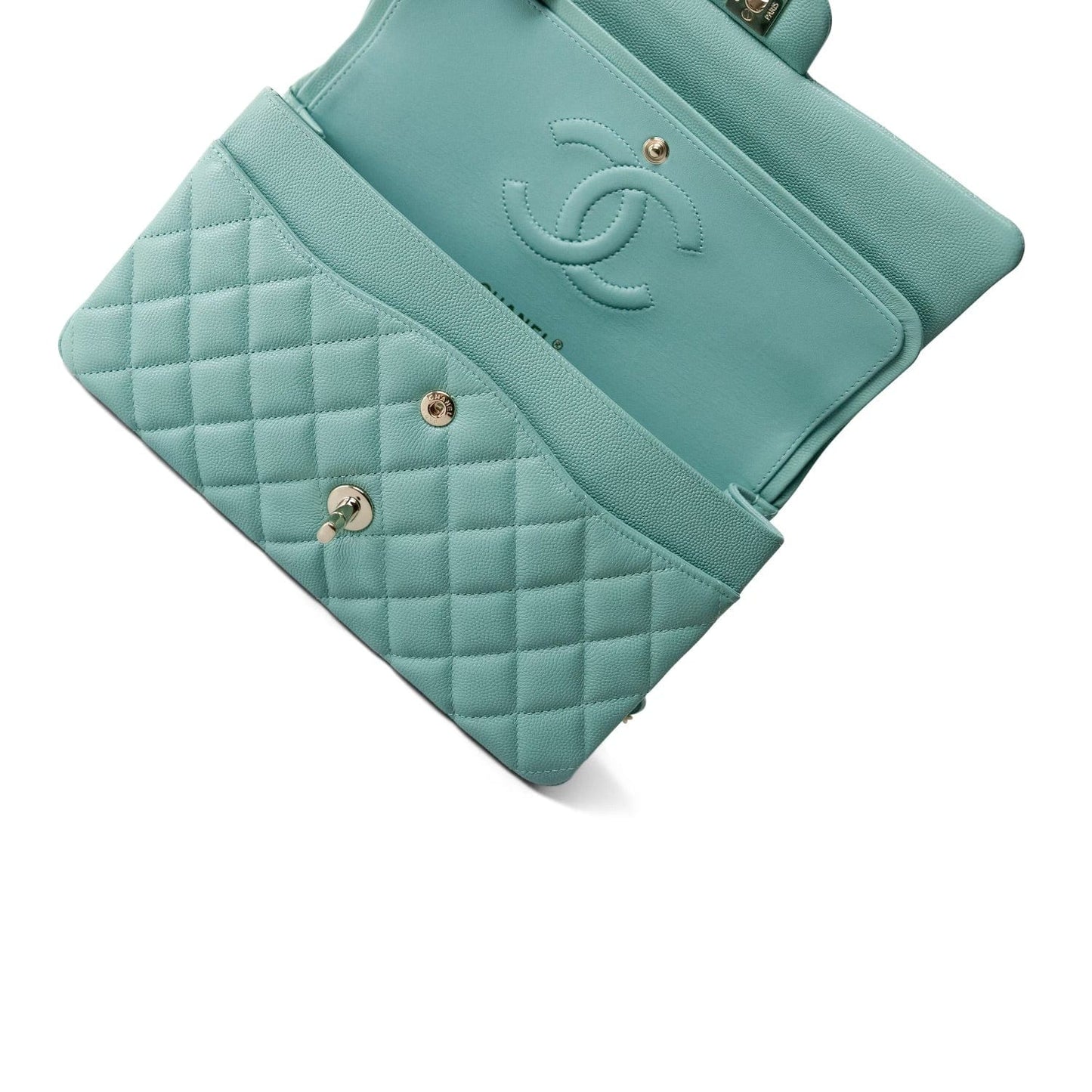 21S Tiffany Green Caviar Quilted Medium Classic Flap LGHW