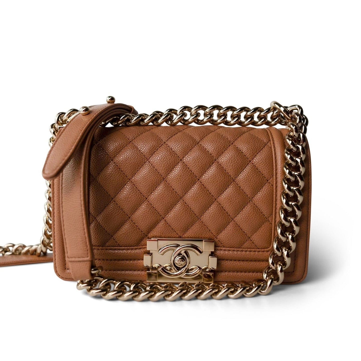 21K Caramel Boy Bag Small Caviar Quilted LGHW