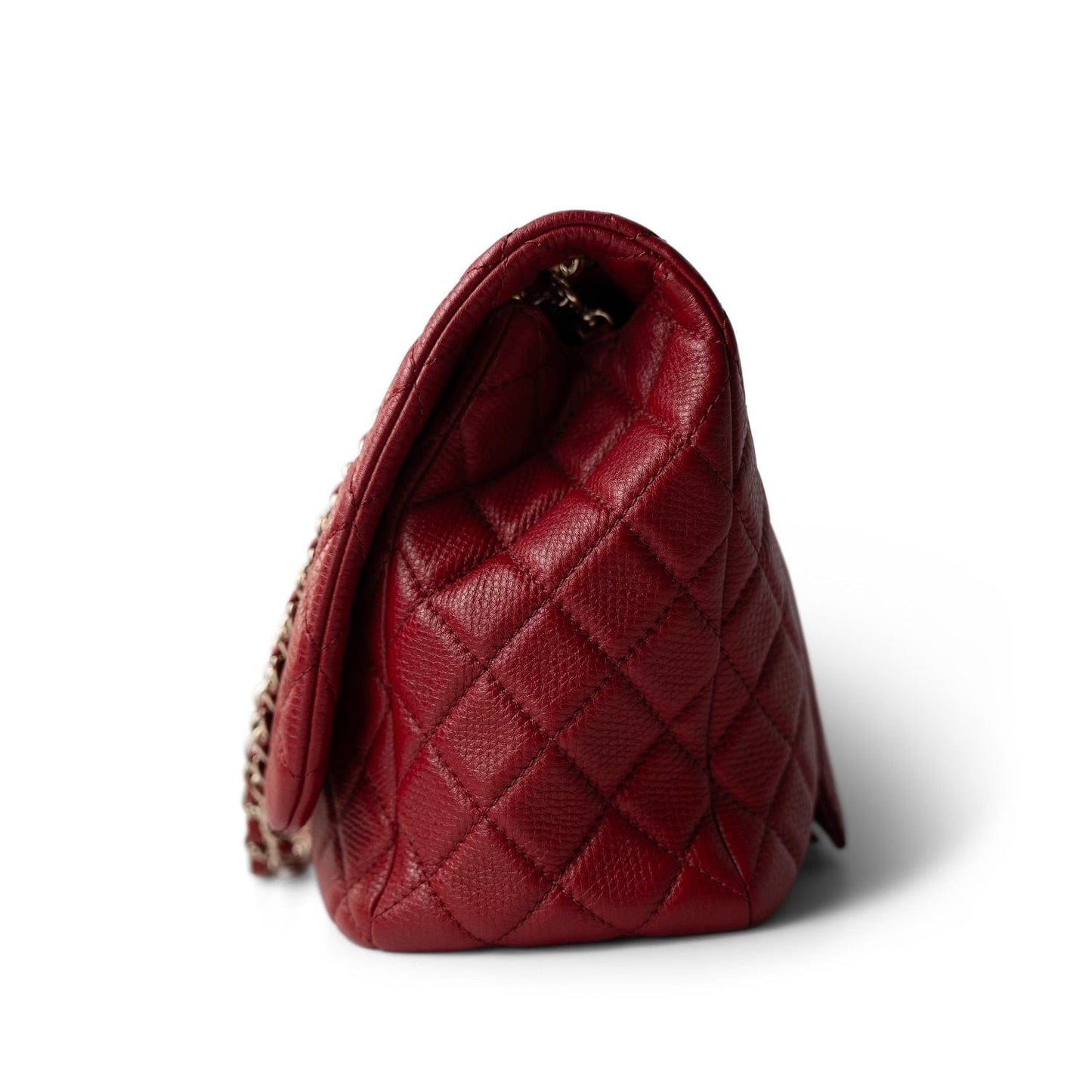 Red Grained Calfskin XL Small Travel Flap Bag Light Gold Hardware