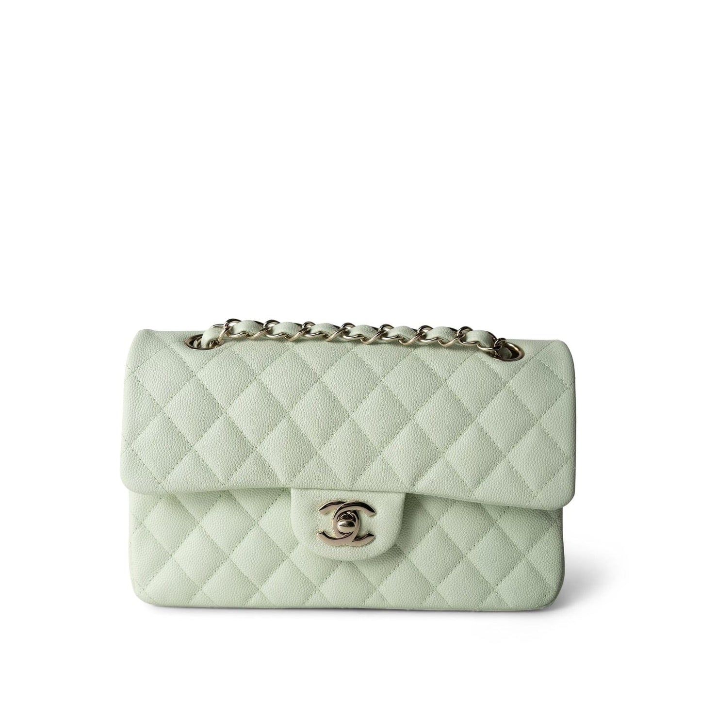 22C Light Green Caviar Quilted Classic Flap Small LGHW