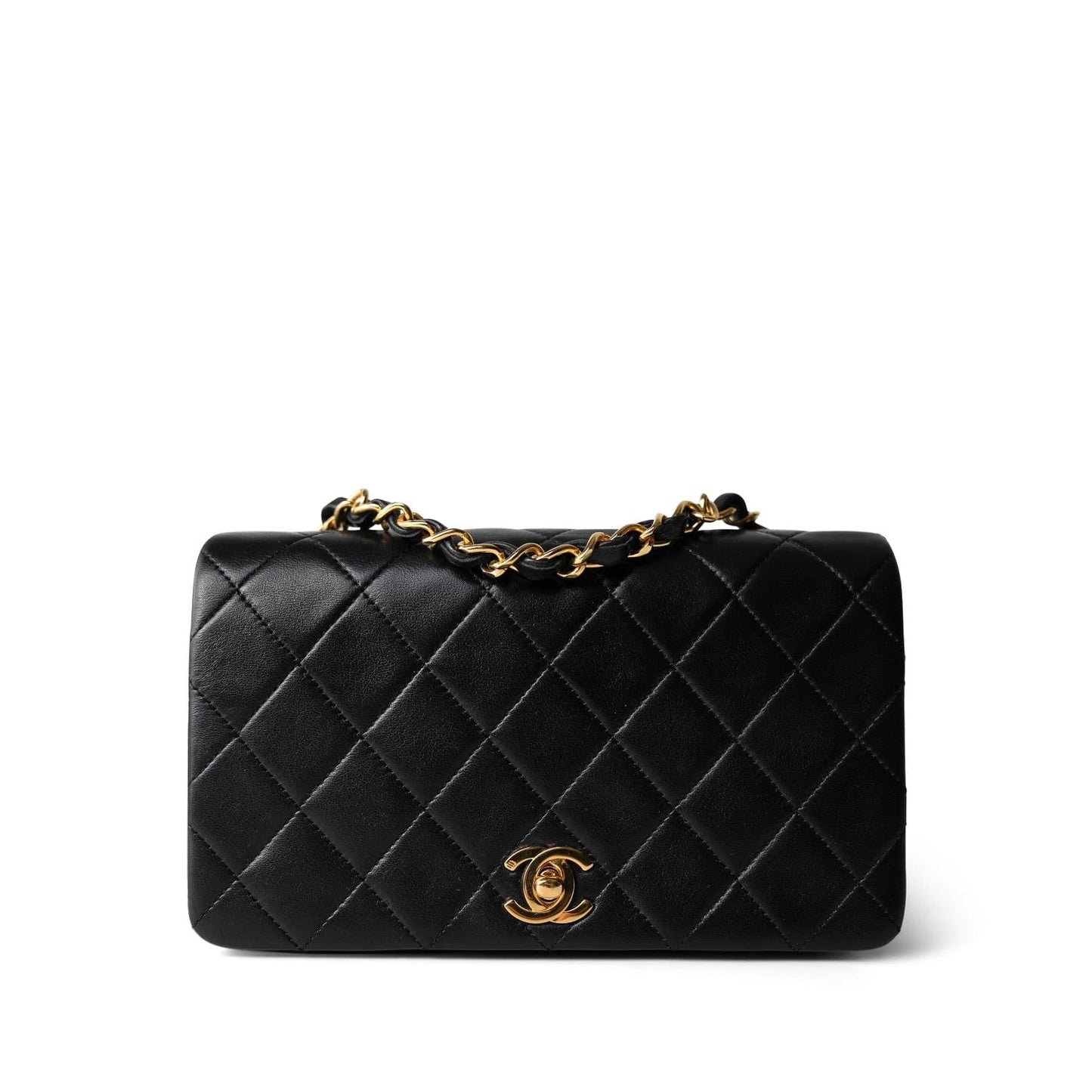 Black Lambskin Quilted CC Full Flap Bag Gold Hardware