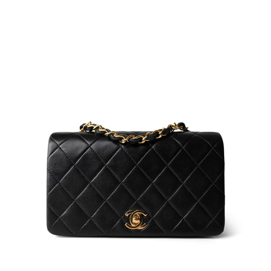 Black Lambskin Quilted CC Full Flap Bag Gold Hardware