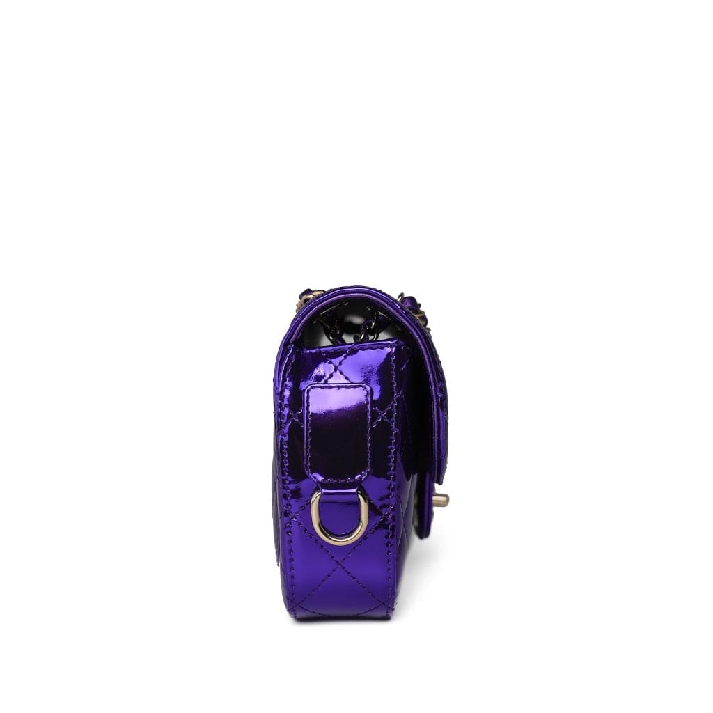 24c Shiny Purple Calfskin Quilted Flap Bag & Star Coin Purse