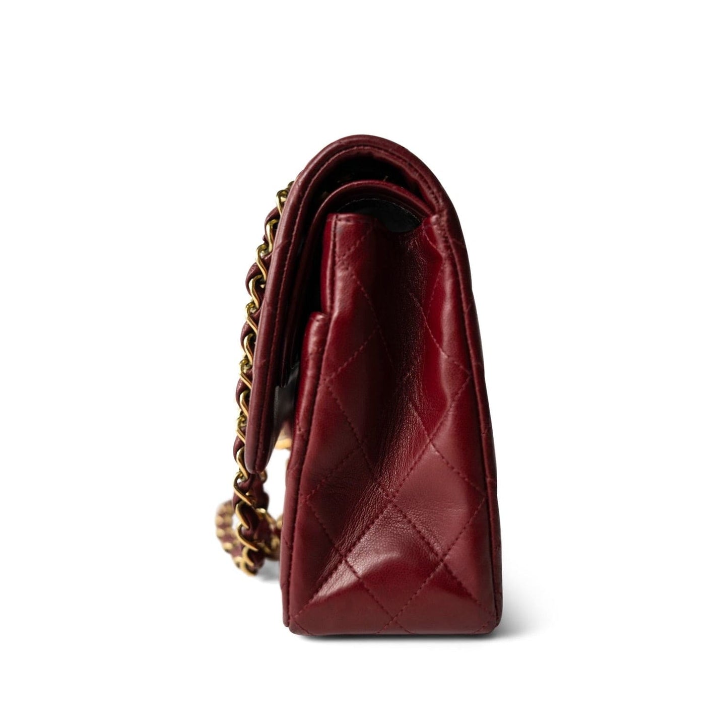 Burgundy / Wine Lambskin Quilted Classic Flap Medium Gold Hardware