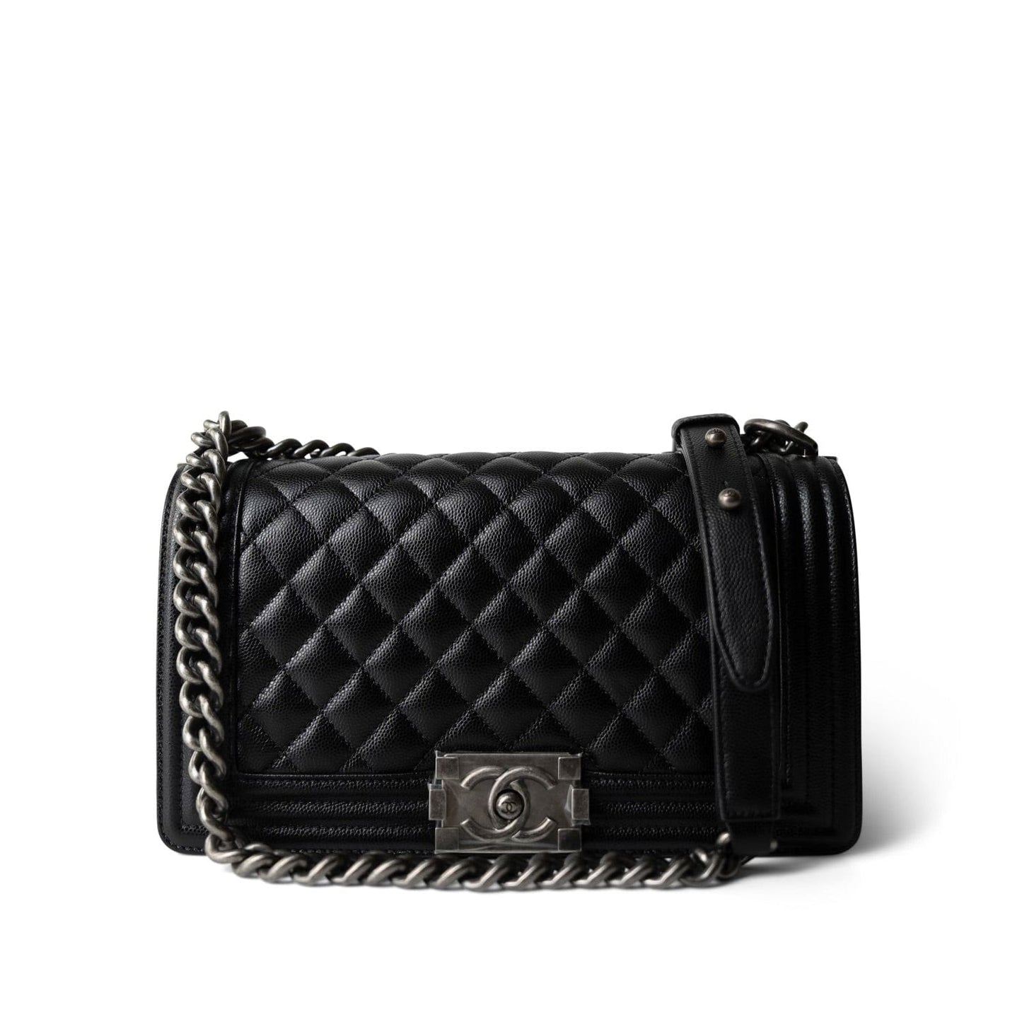 Black Caviar Quilted Boy Bag Old Medium Ruthenium Hardware