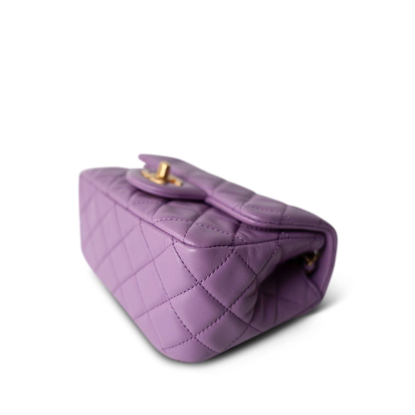 22S Purple Lambskin Quilted Pearl Crush Mini Square Aged Gold Hardware