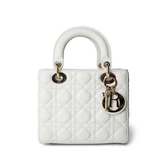 White Lambskin Cannage Lady Dior Small
