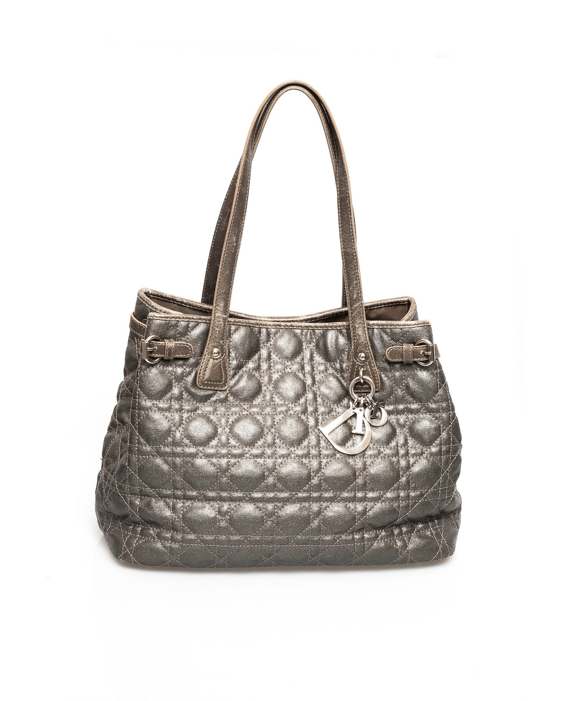 Christian Dior Cannage Grey Canvas Top handle Tote Bag PHW - AGL1349 - Cap N Wrap