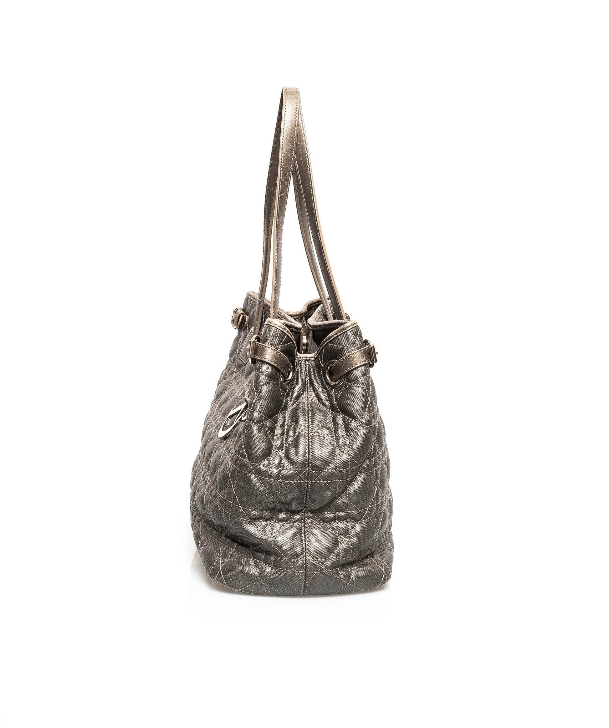 Christian Dior Cannage Grey Canvas Top handle Tote Bag PHW - AGL1349 - Cap N Wrap
