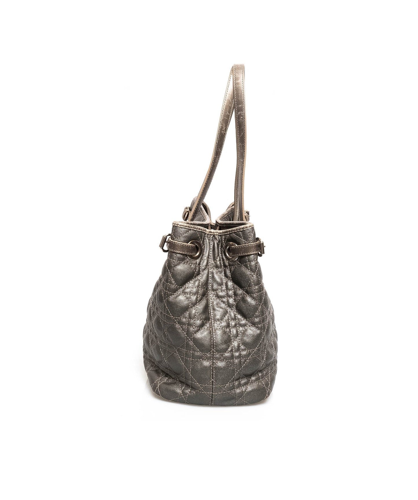 Christian Dior Cannage Grey Canvas Top handle Tote Bag PHW - AGL1349 - Cap N Wrap