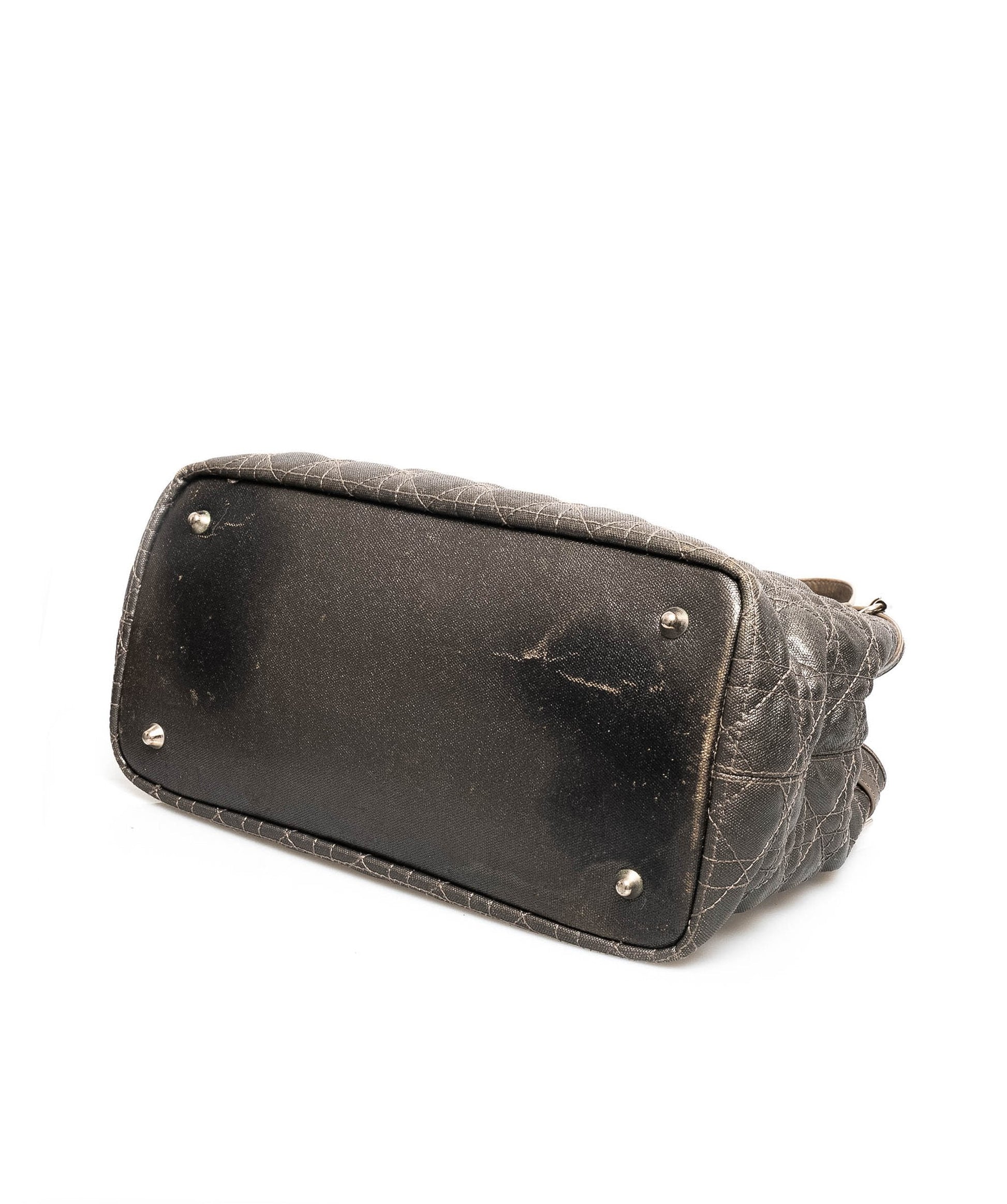 Christian Dior Cannage Grey Canvas Top handle Tote Bag PHW - AGL1349 - Cap N Wrap