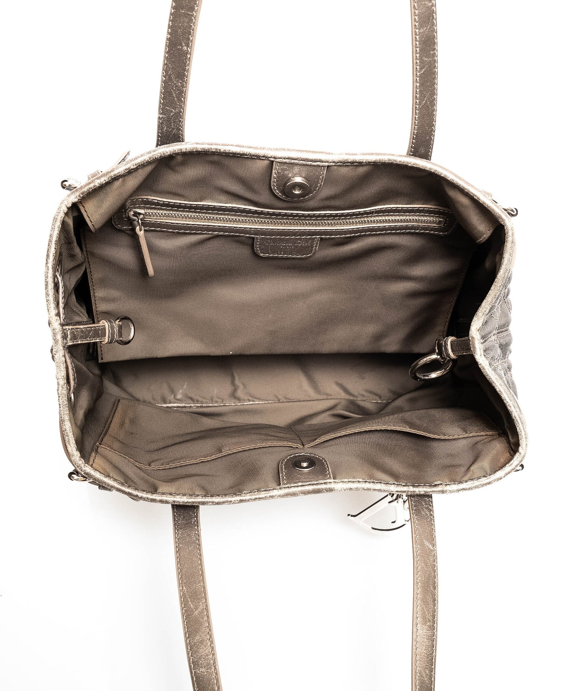 Christian Dior Cannage Grey Canvas Top handle Tote Bag PHW - AGL1349 - Cap N Wrap