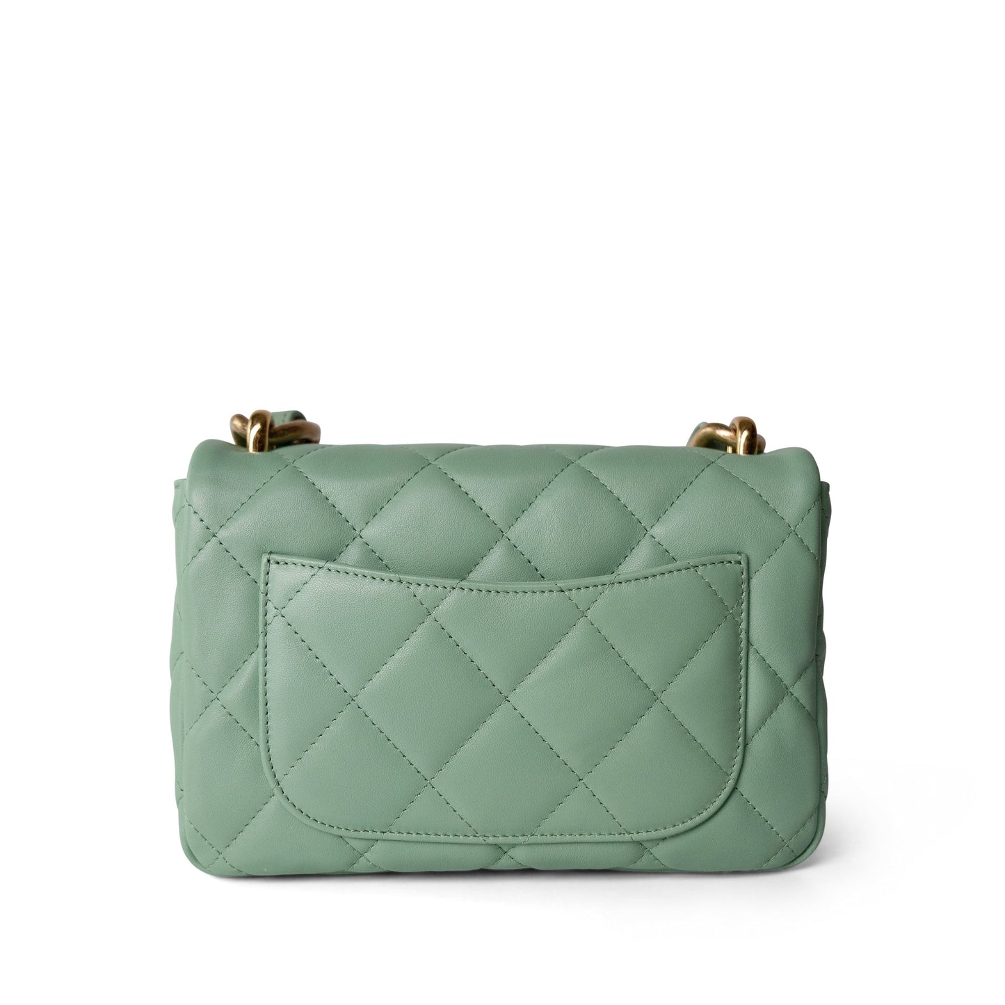 23P Light Green Lambskin Quilted Funkytown Flap Bag Antique Gold Hardware