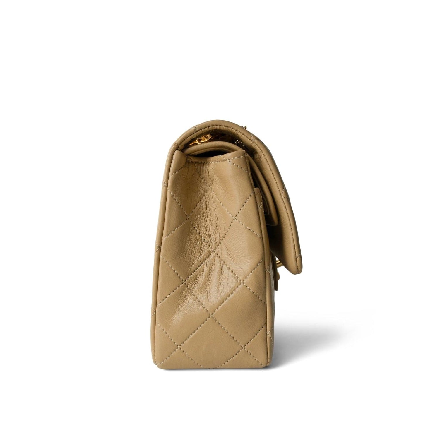 Vintage Beige Lambskin Quilted Classic Flap Small GHW