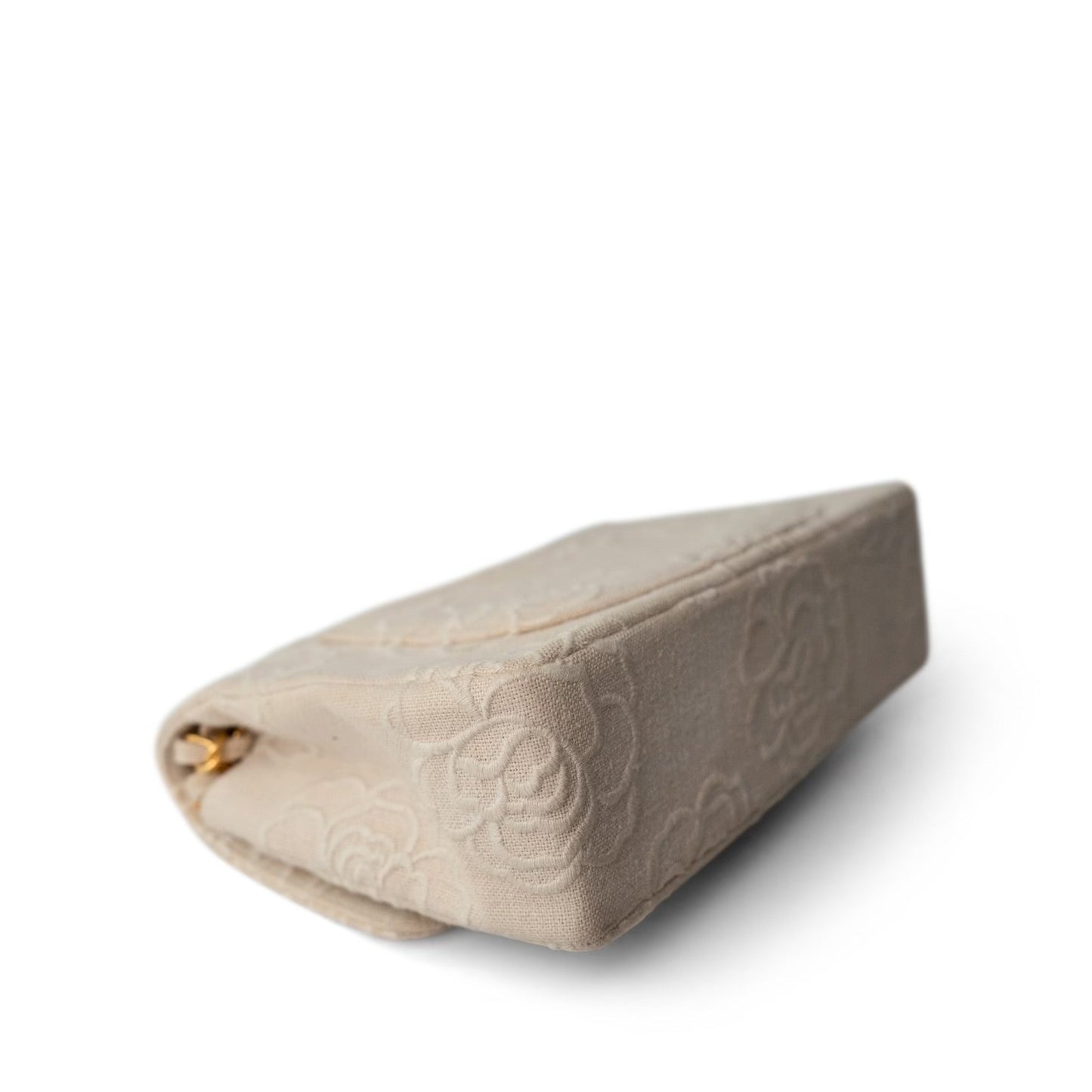 Ivory Canvas Camellia Classic Double Flap Gold Hardware