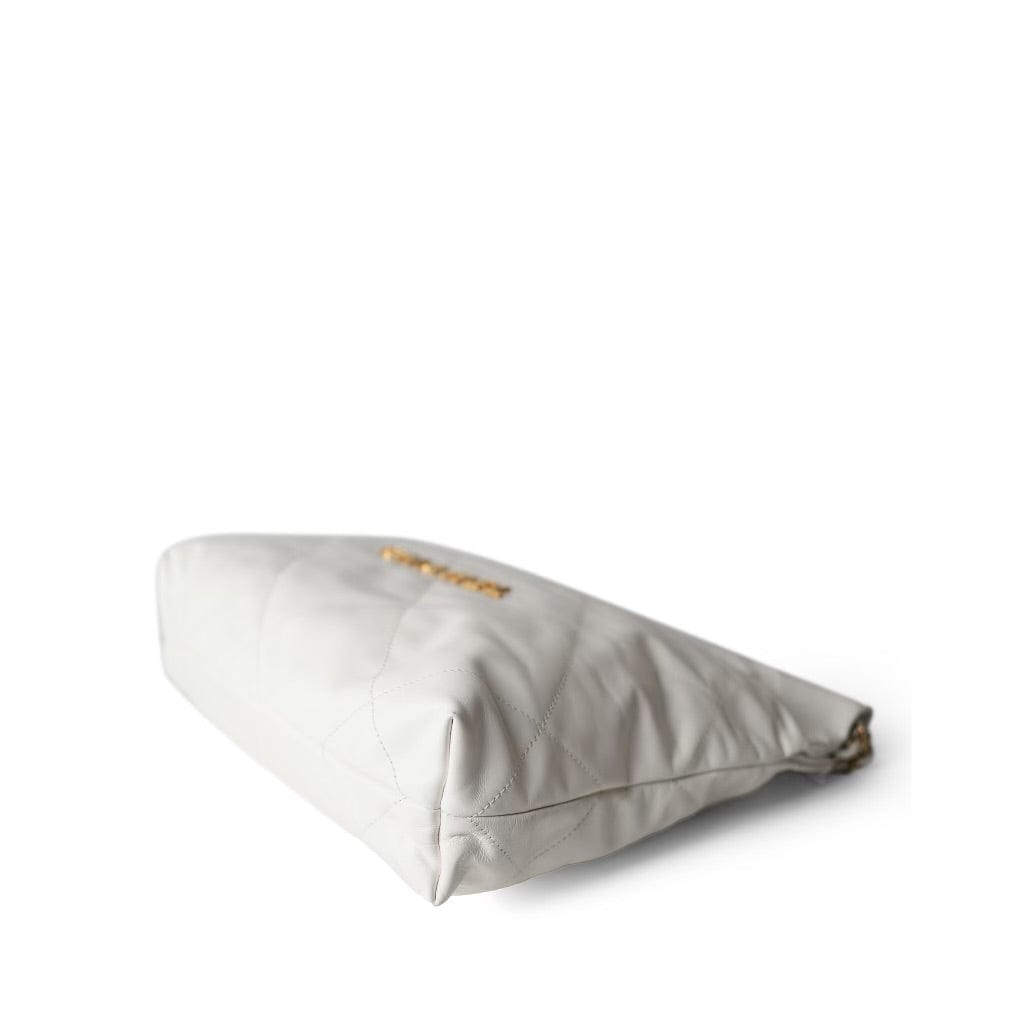 23C White Calfskin Quilted 22 Hobo Bag Small Aged Gold Hardware