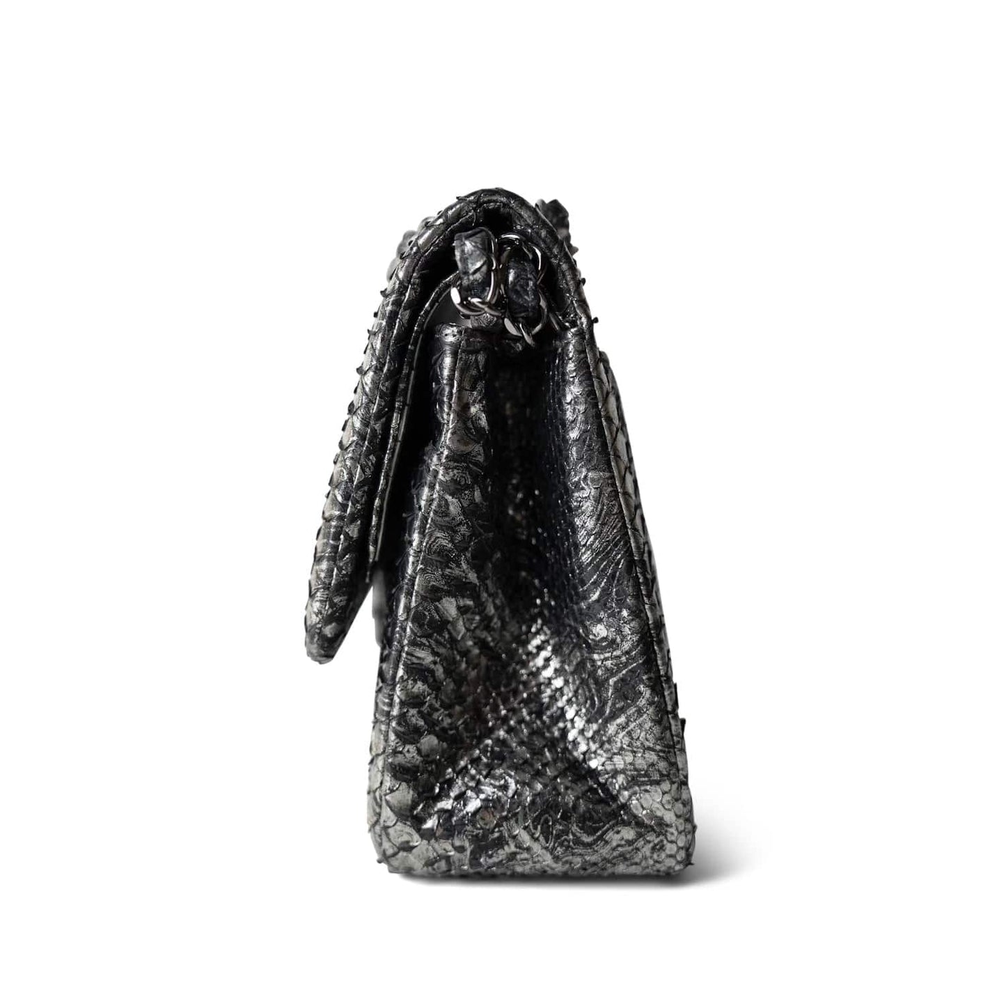 Black Silver Metallic Python Jumbo Double Flap