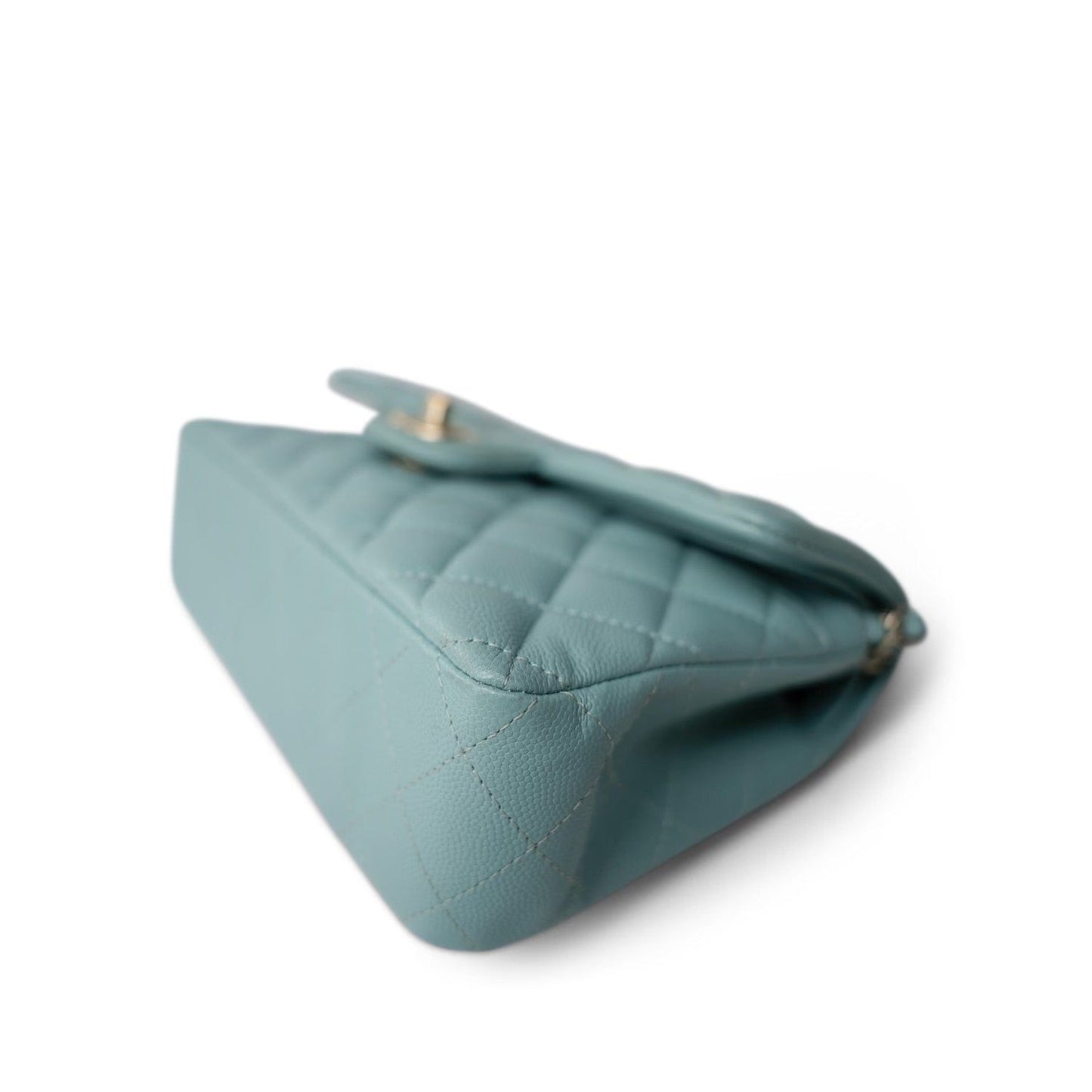 20c Tiffany Blue Caviar Quilted Classic Flap Small Light Gold Hardware