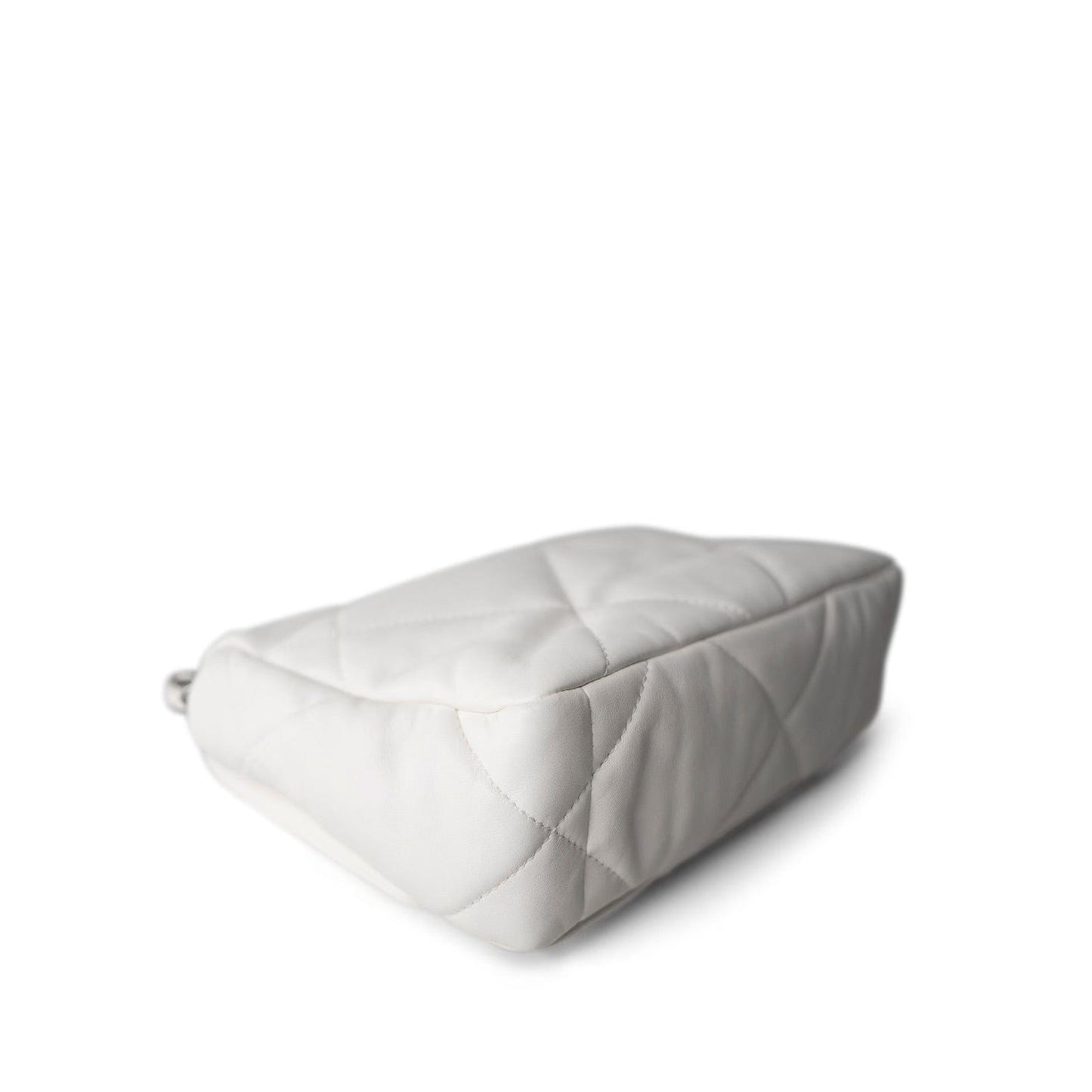 21P White Lambskin Quilted 19 Flap Small Mixed Hardware