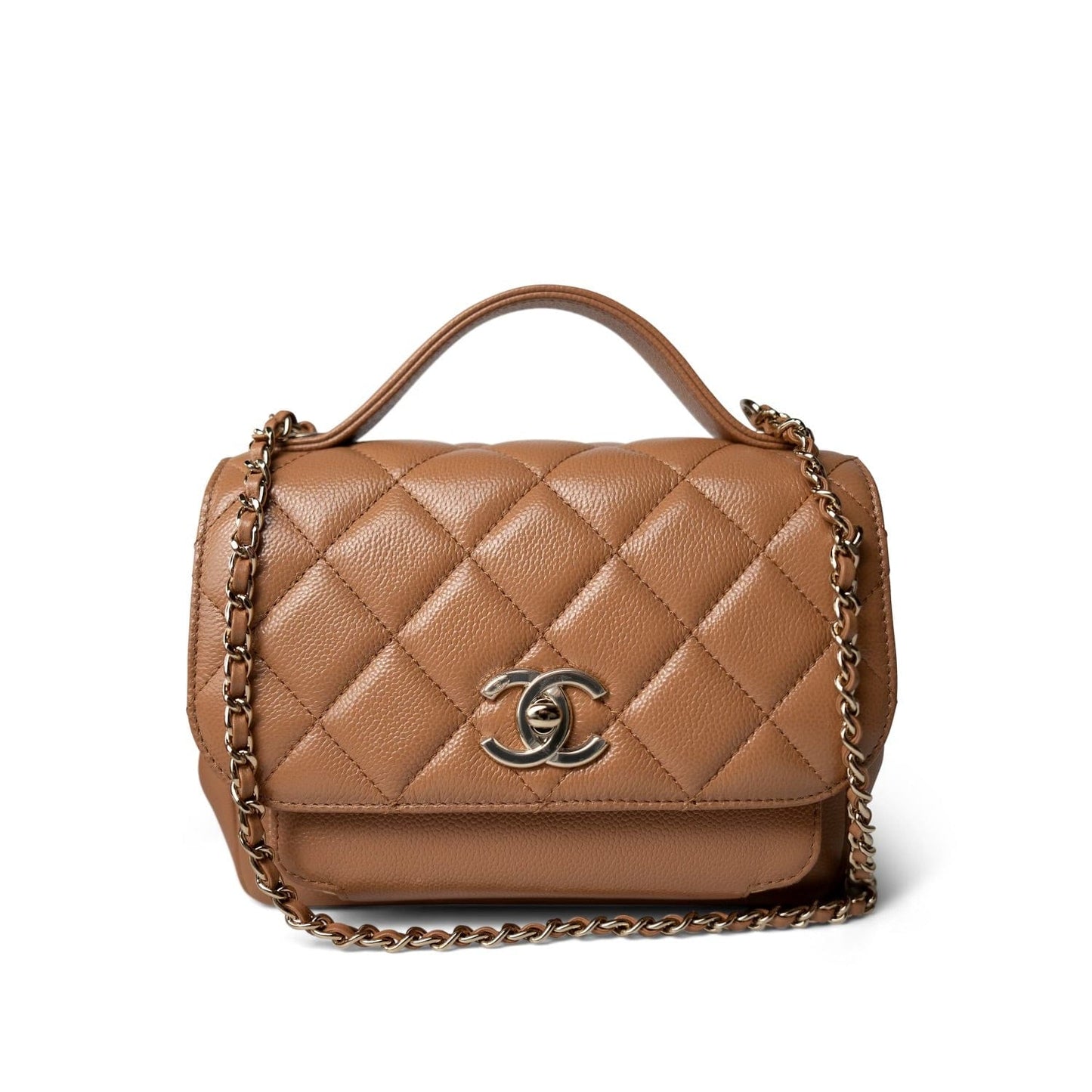 21P Caramel Beige Caviar Quilted Business Affinity Small Flap Light Gold Hardware