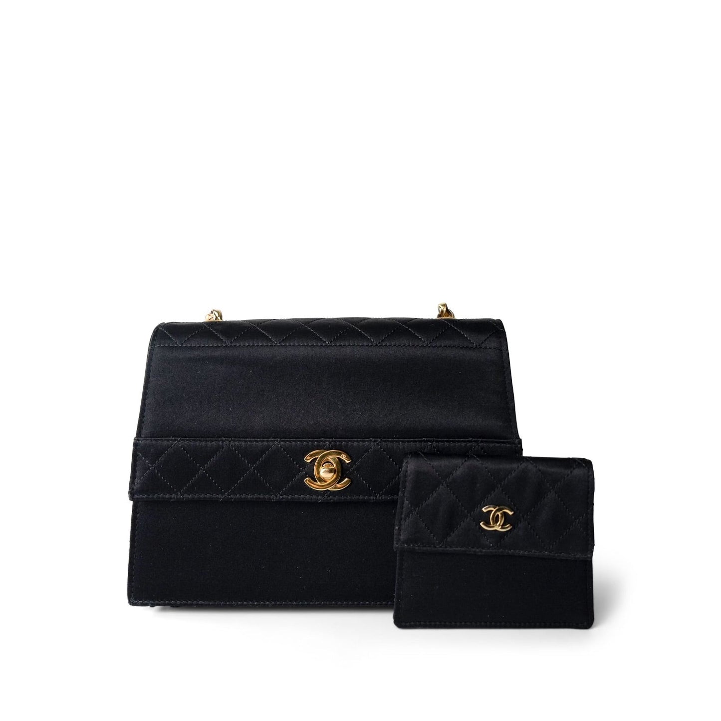 Vintage Black CC Satin Trapezoid Flap Bag