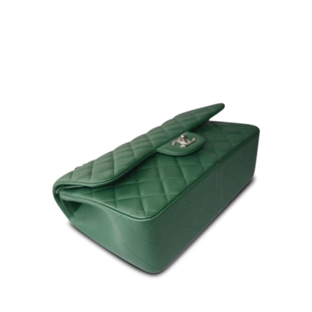 19B Dark Green Lambskin Quilted Classic Flap SHW