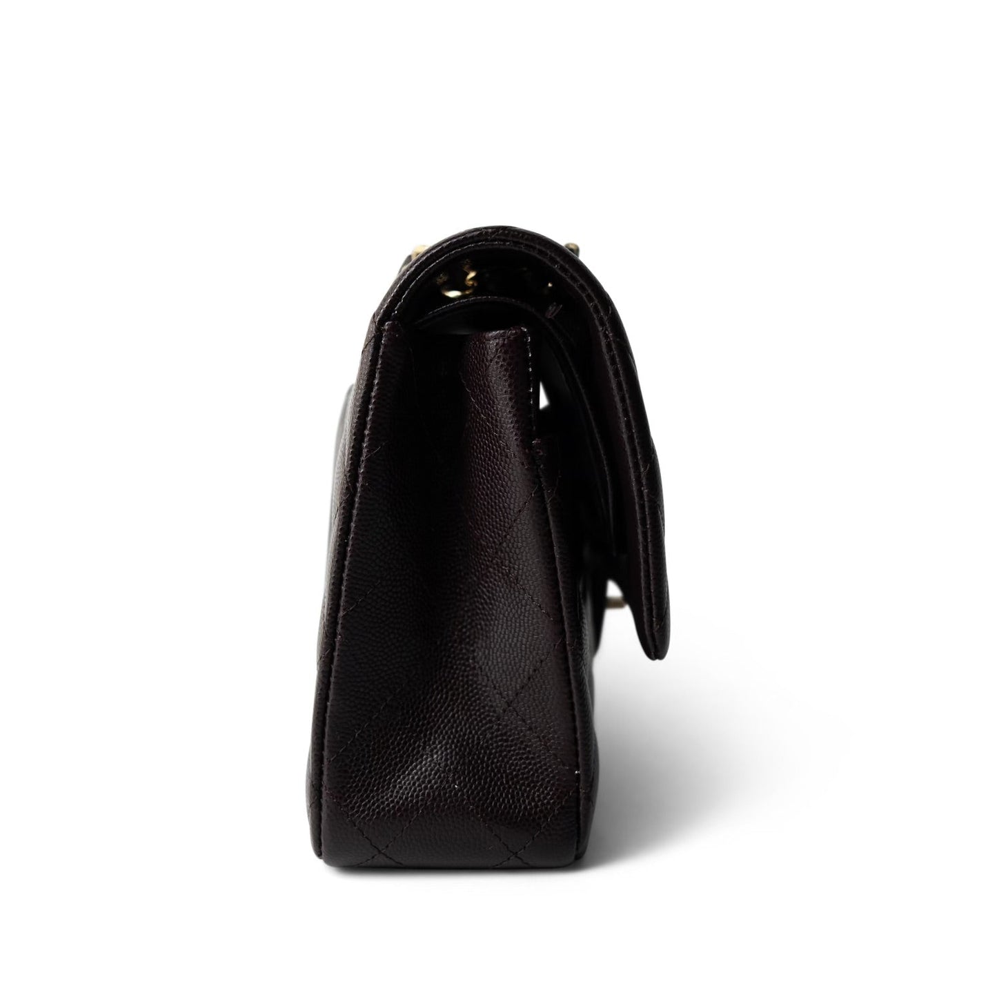 22K Plum Caviar Quilted Medium Classic Flap LGHW