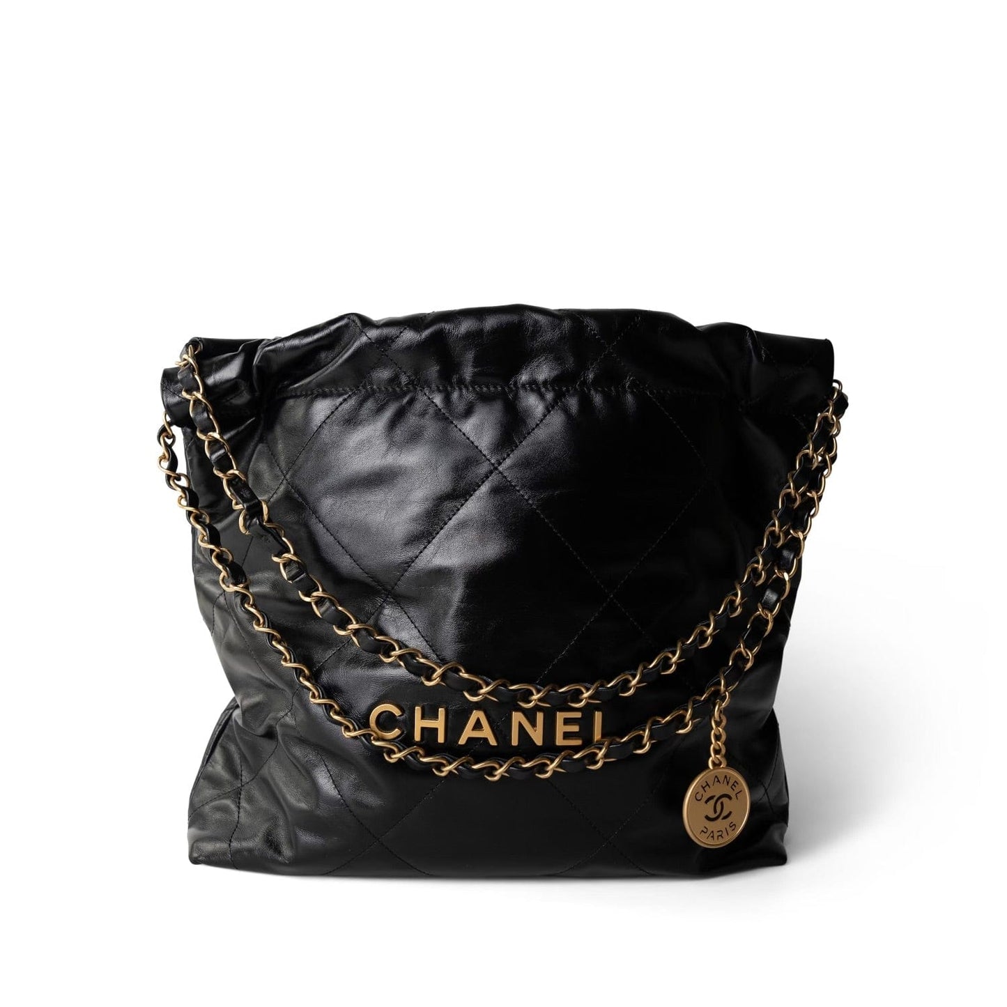 23A Black Calfskin Quilted 22 Hobo Bag Small Aged Gold Hardware