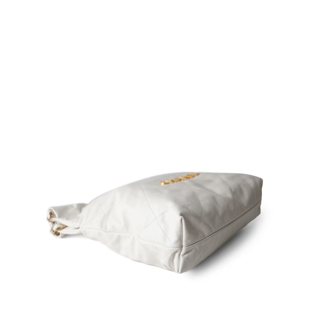 23C White Calfskin Quilted 22 Hobo Bag Small Aged Gold Hardware