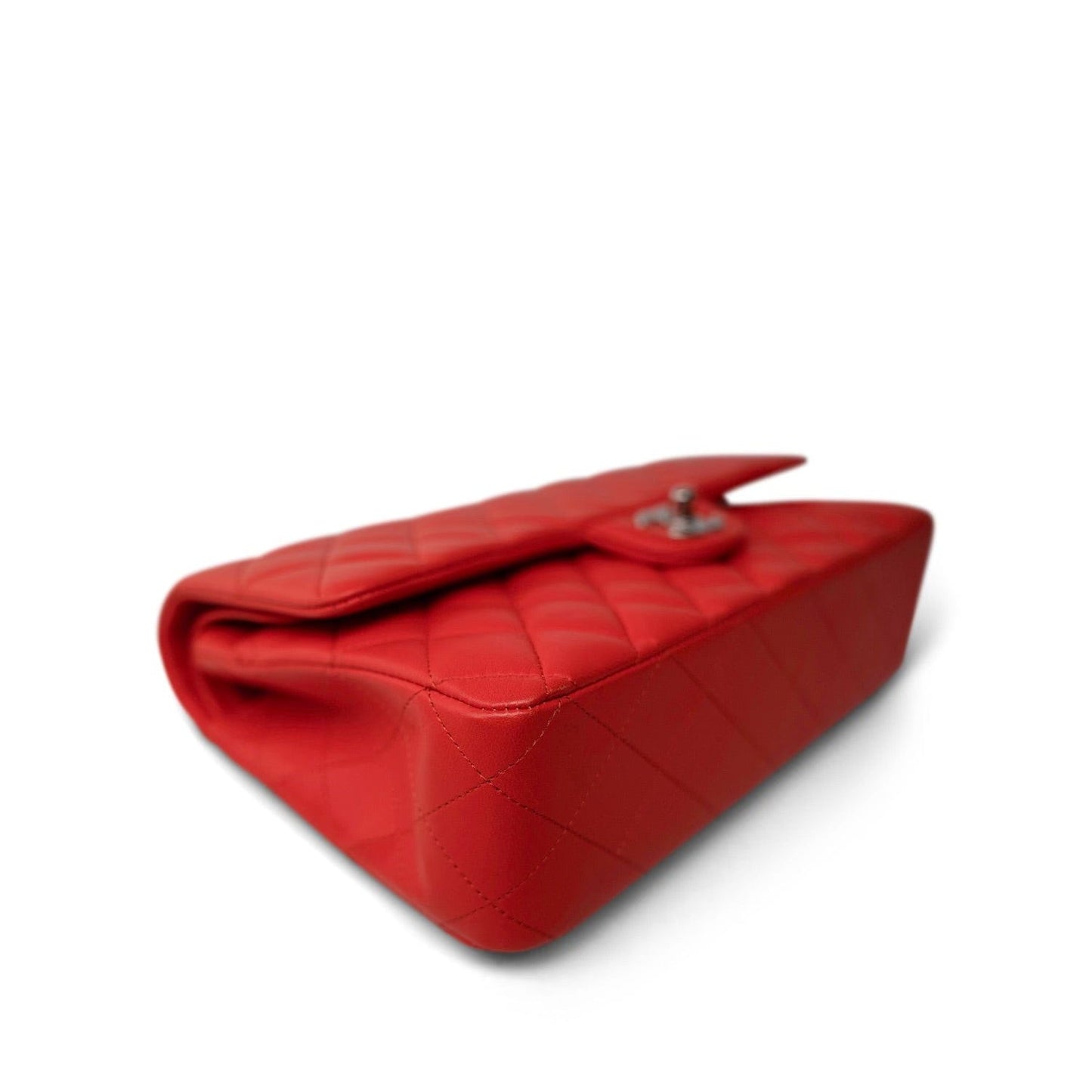 Red Lambskin Quilted Classic Flap Medium Silver Hardware