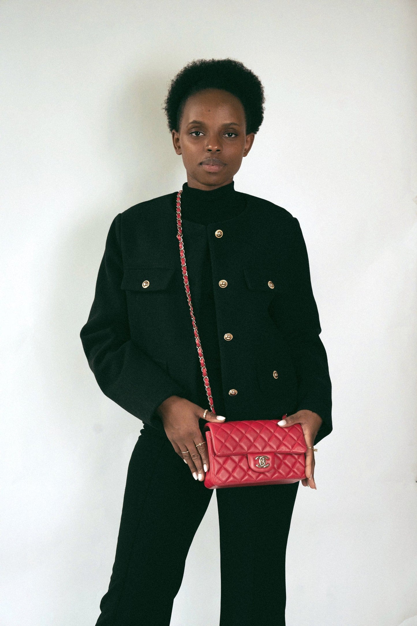 16C Red Lambskin Quilted Mini Rectangular Flap LGHW