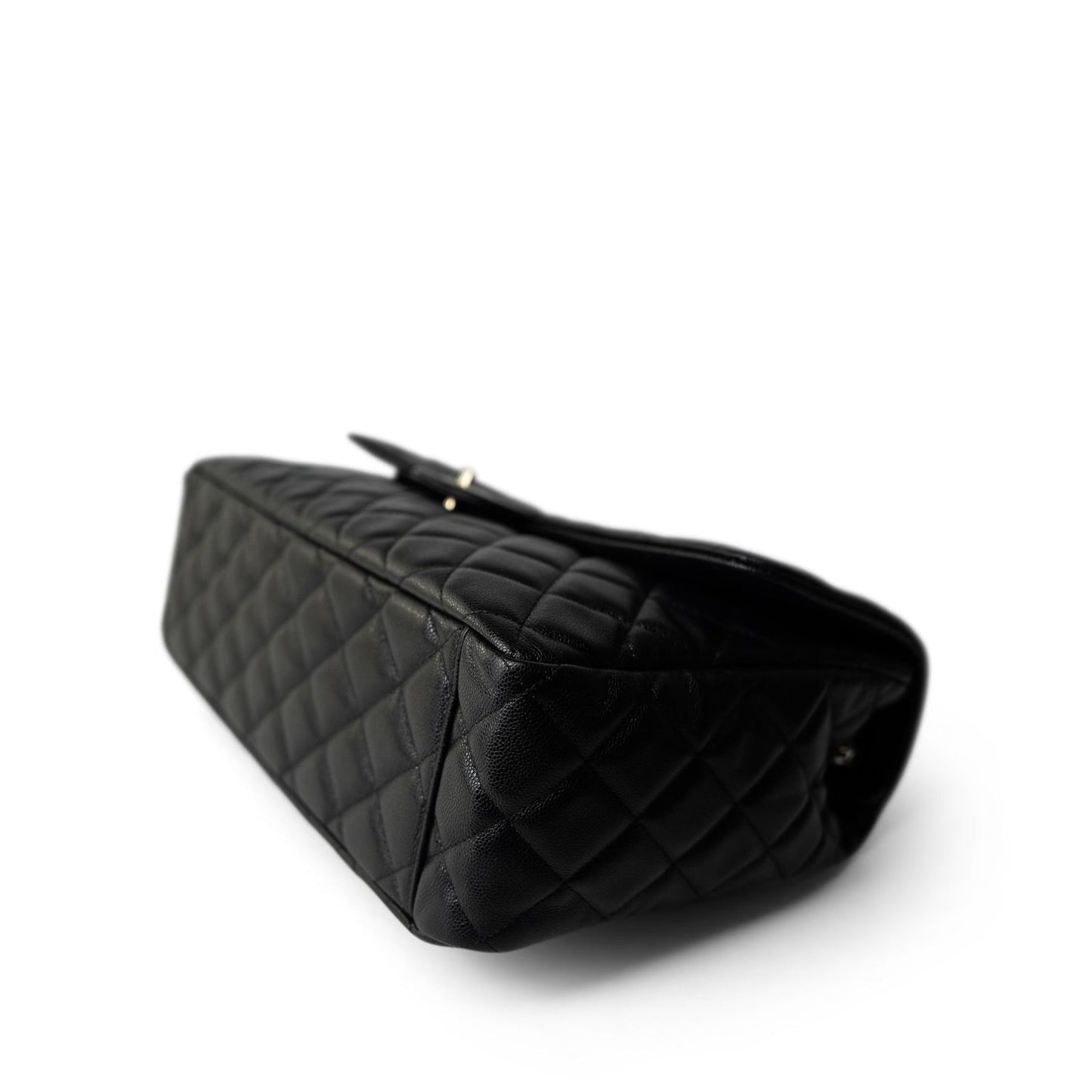 Black Caviar Quilted XXL Jumbo Single Flap Light Gold Hardware