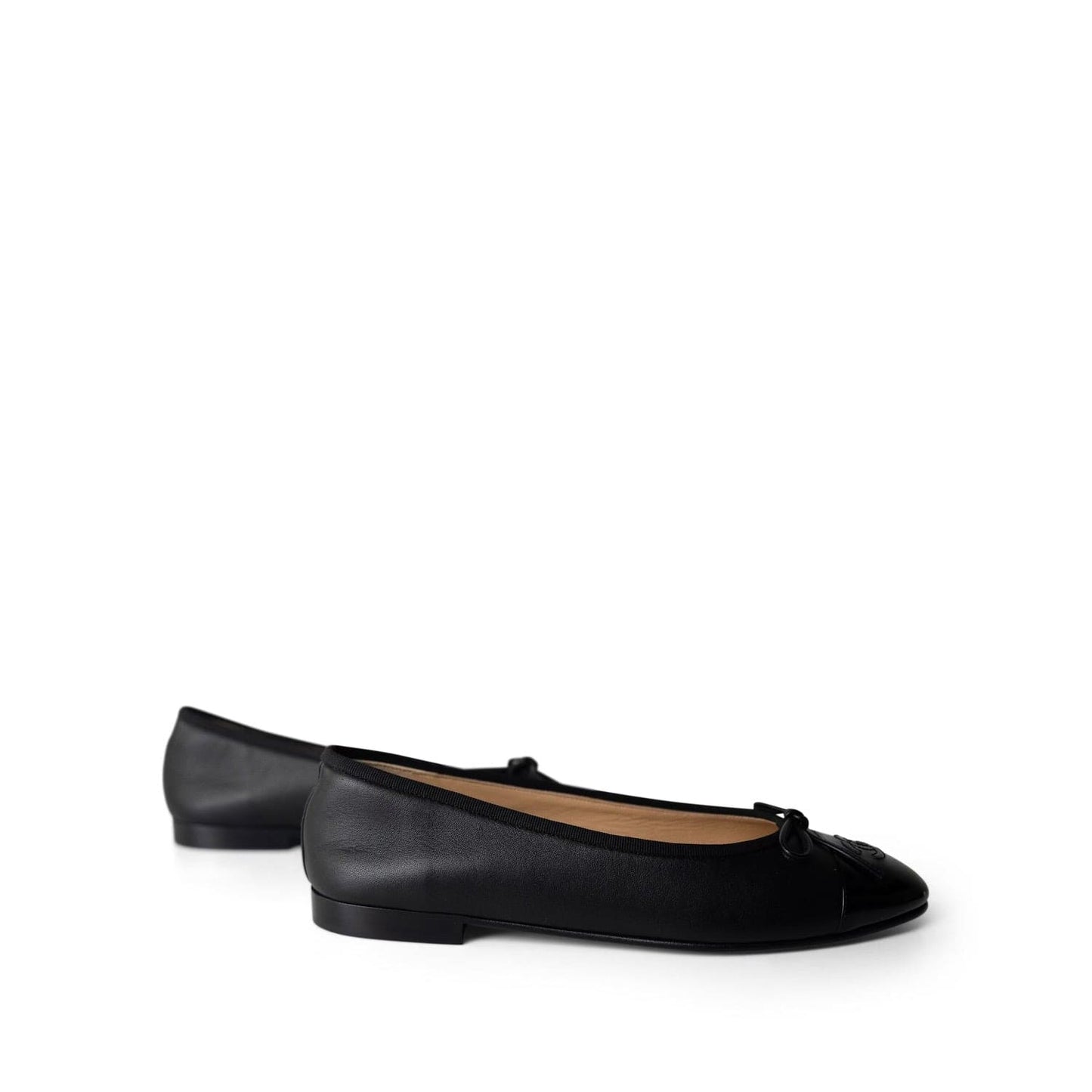 10B Black Lambskin Patent Cap Toe CC Ballerina Flats Size 40