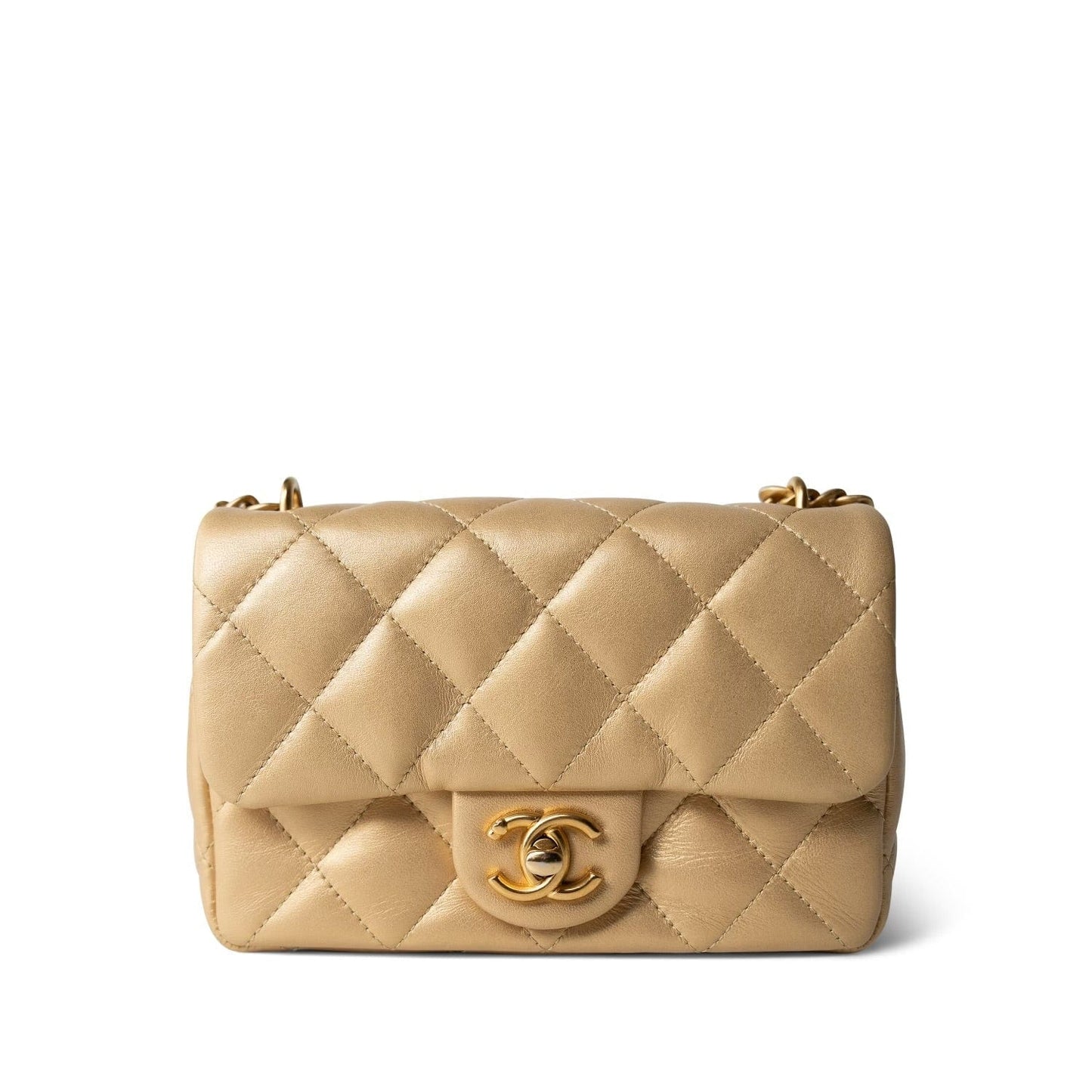 23P Gold Lambskin Quilted Mini Sweetheart Single Flap Bag Aged GHW