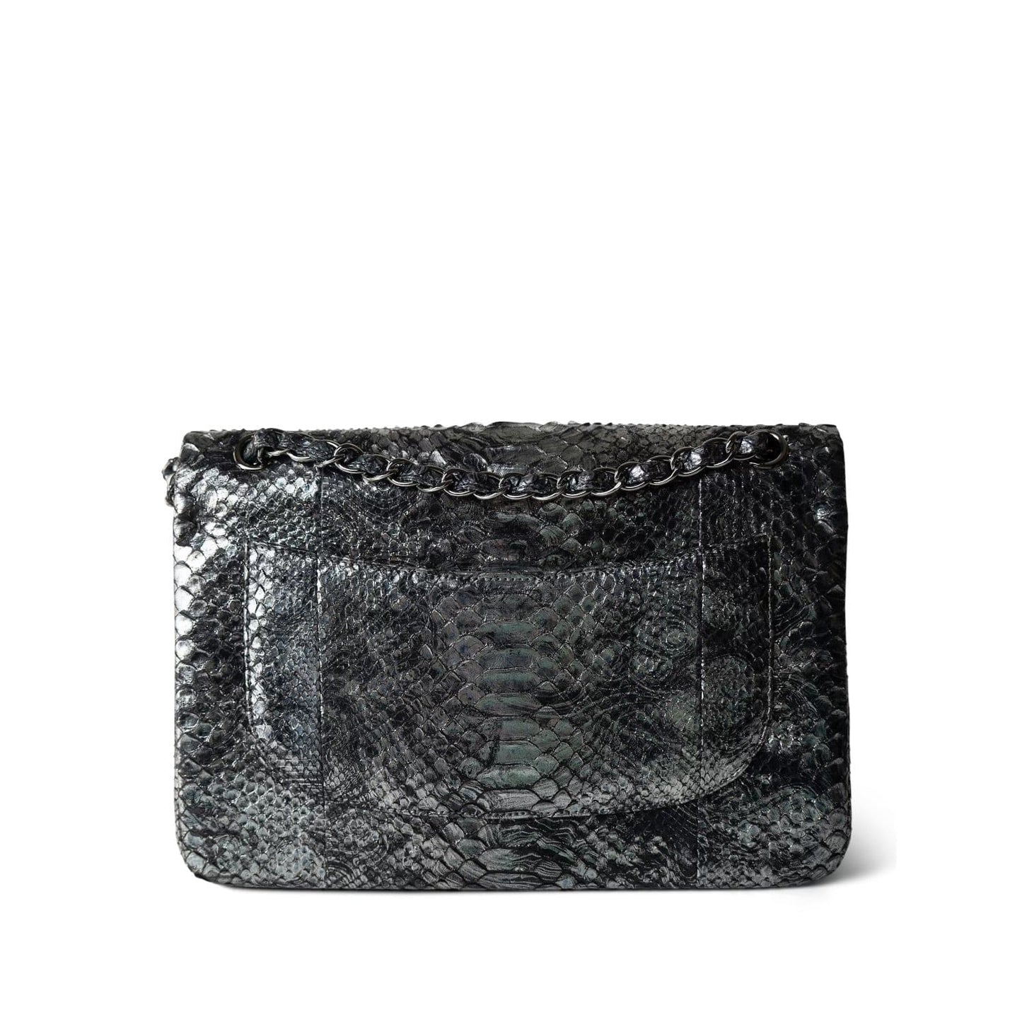 Black Silver Metallic Python Jumbo Double Flap