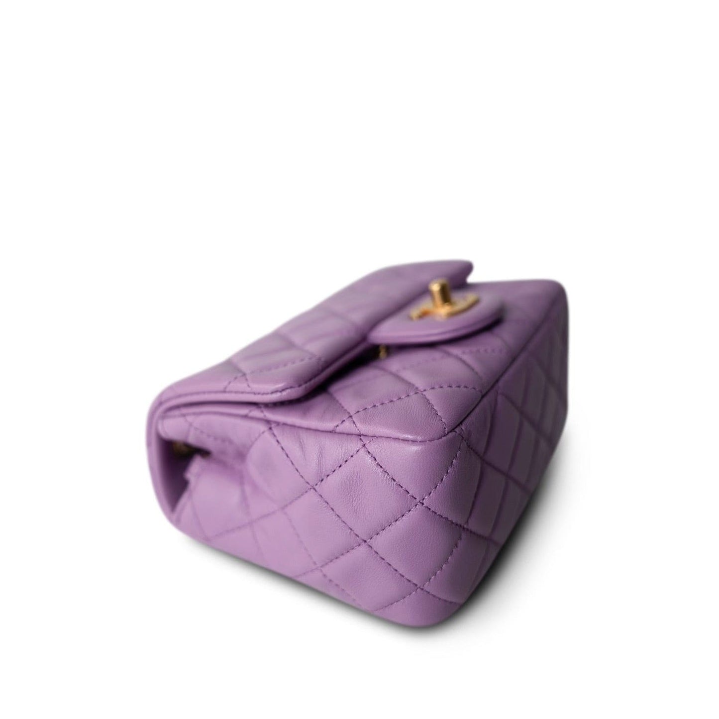 22S Purple Lambskin Quilted Pearl Crush Mini Square Aged Gold Hardware