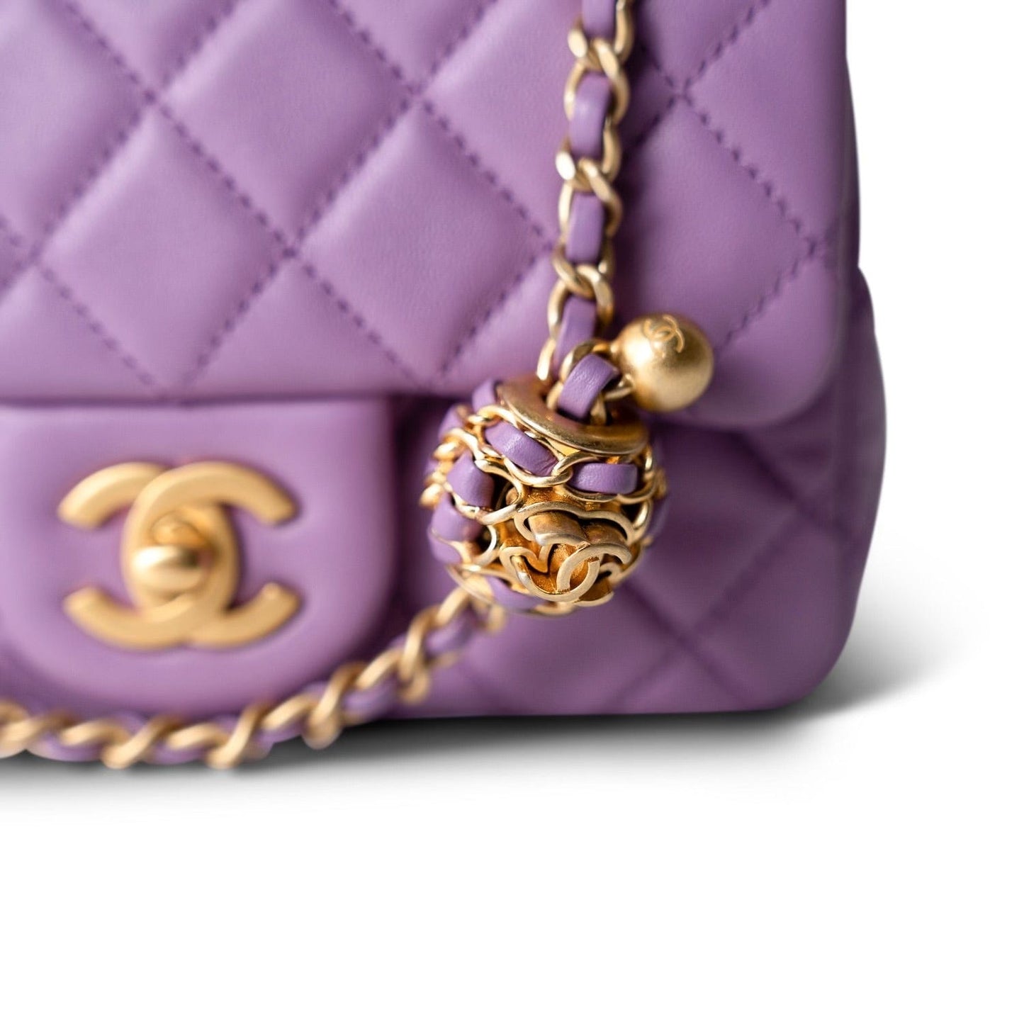 22S Purple Lambskin Quilted Pearl Crush Mini Square Aged Gold Hardware