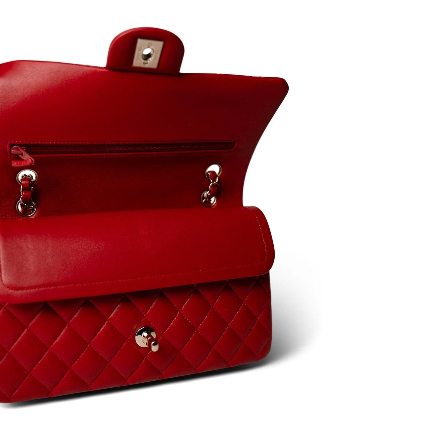 20S Red Lambskin Quilted Classic Flap Medium LGHW