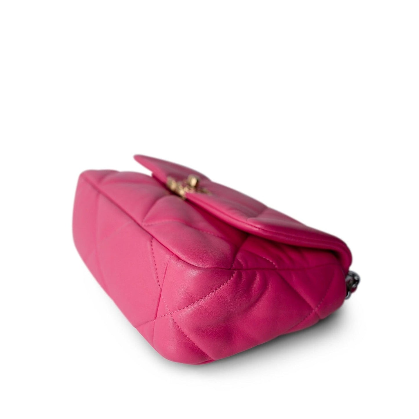 22P Pink Lambskin Quilted 19 Flap Small