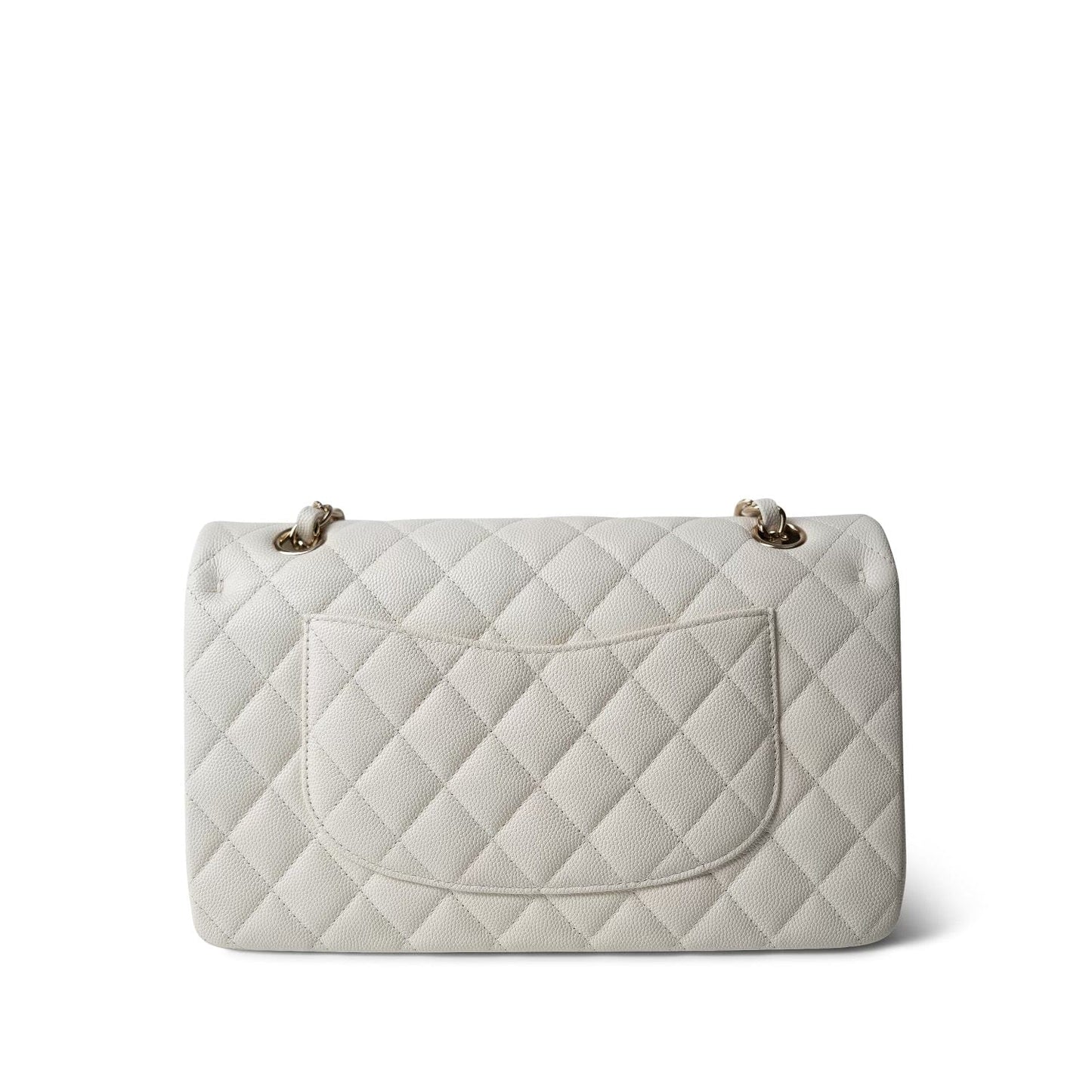 Ivory Caviar Quilted Classic Flap Medium Light Gold Hardware
