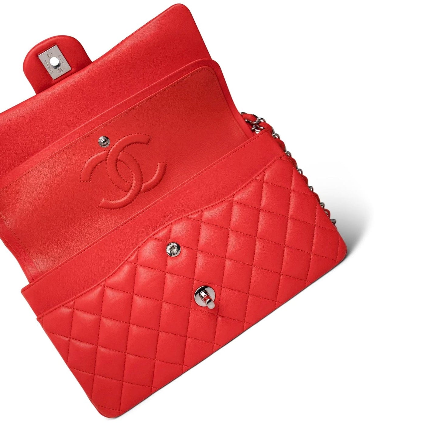 Red Lambskin Quilted Classic Flap Medium Silver Hardware
