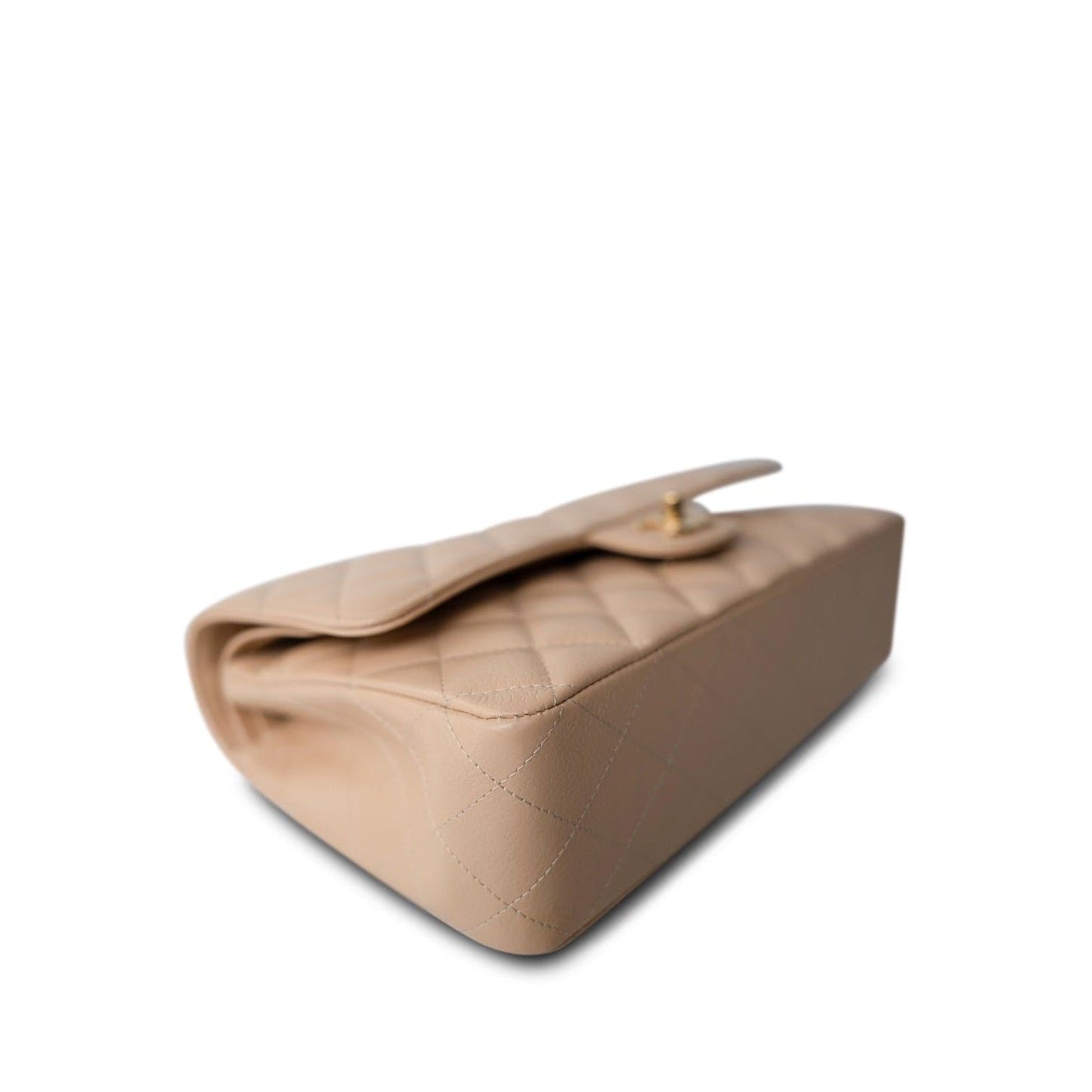 Beige Clair Caviar Quilted Classic Flap Medium Gold Hardware