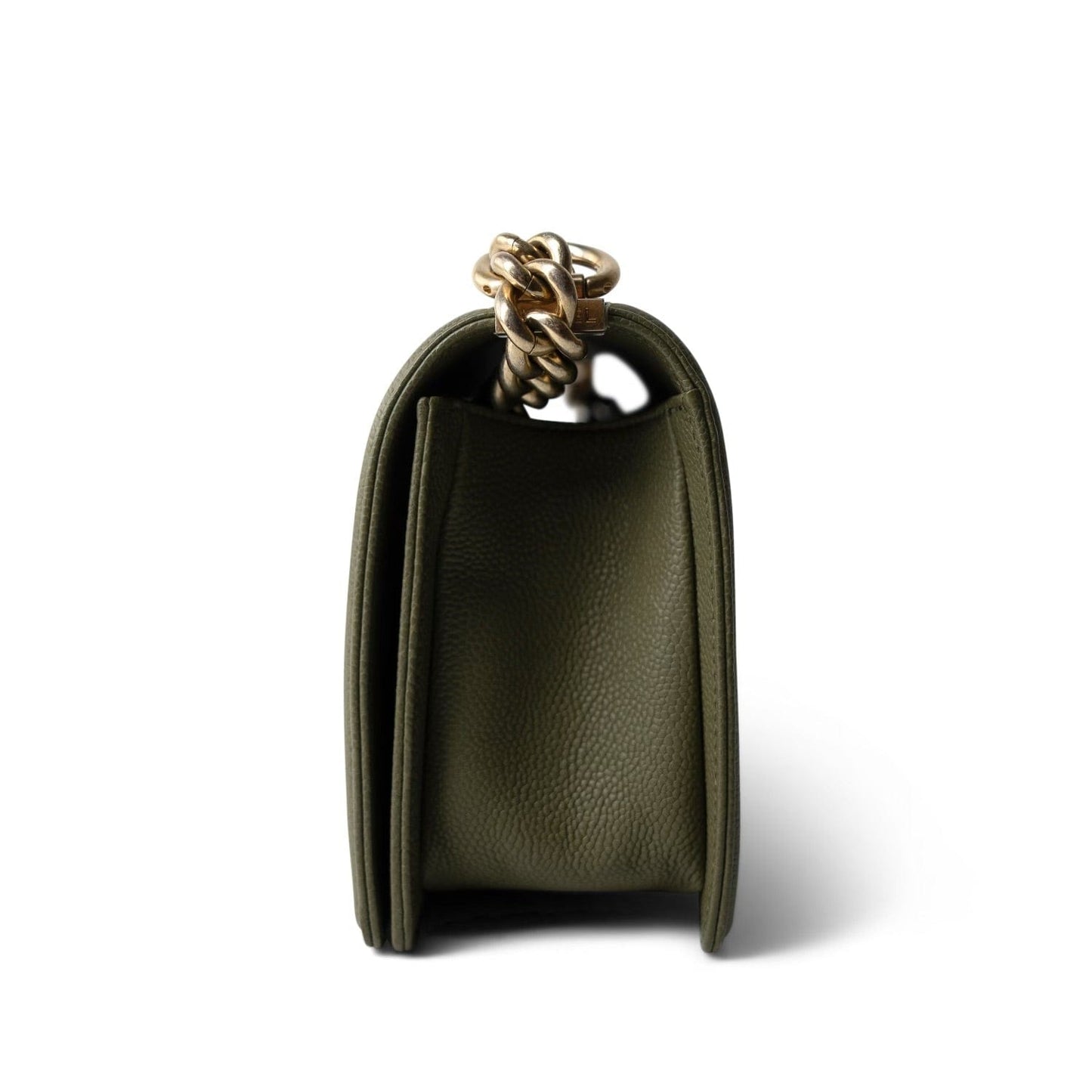 Khaki Caviar Quilted Old Medium Boy Bag Aged Gold Hardware