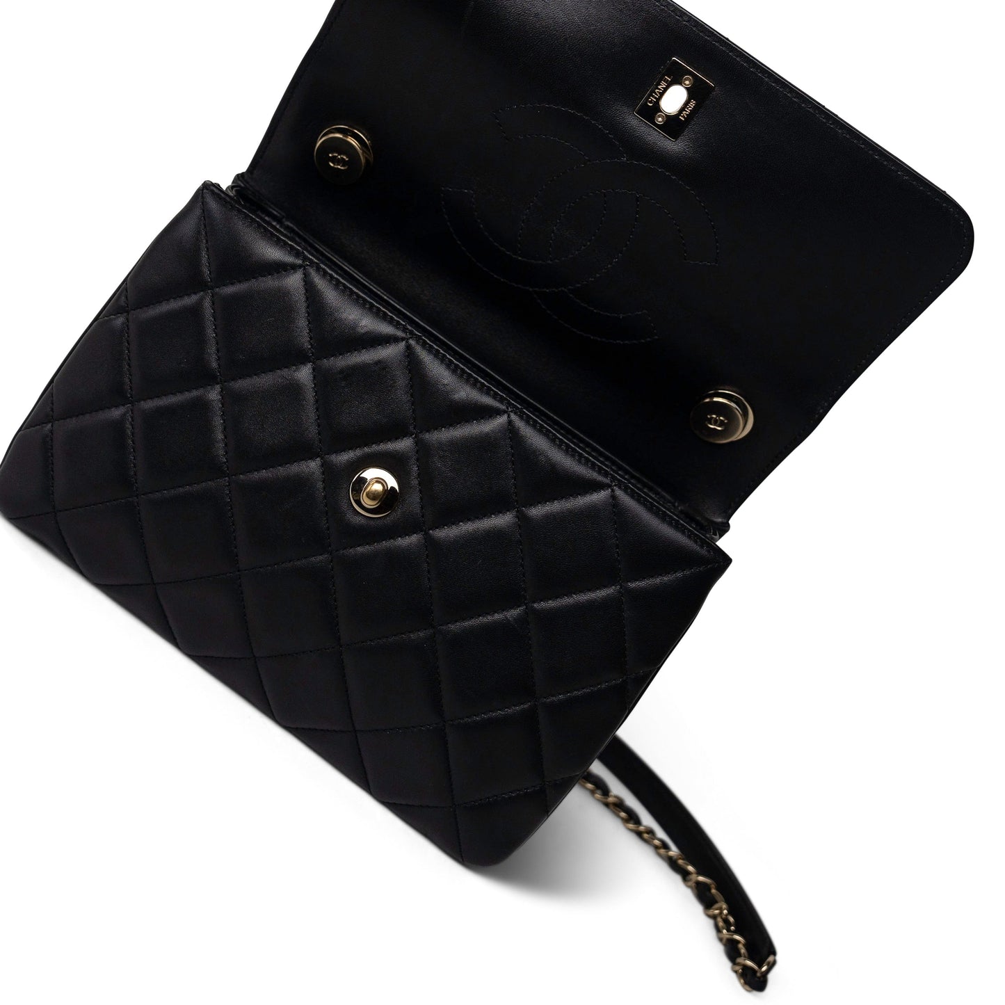 Black Lambskin Quilted Trendy CC Small Light Gold Hardware