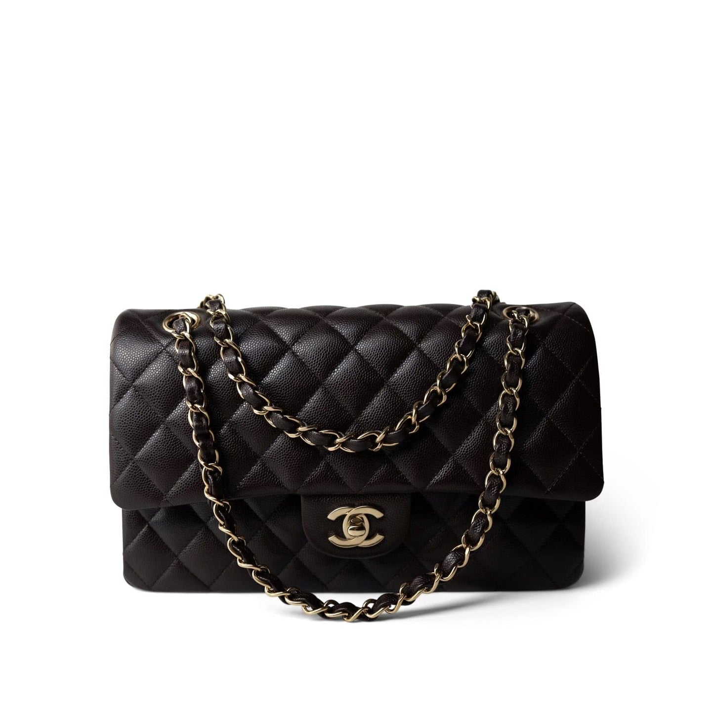 22K Plum Caviar Quilted Medium Classic Flap LGHW