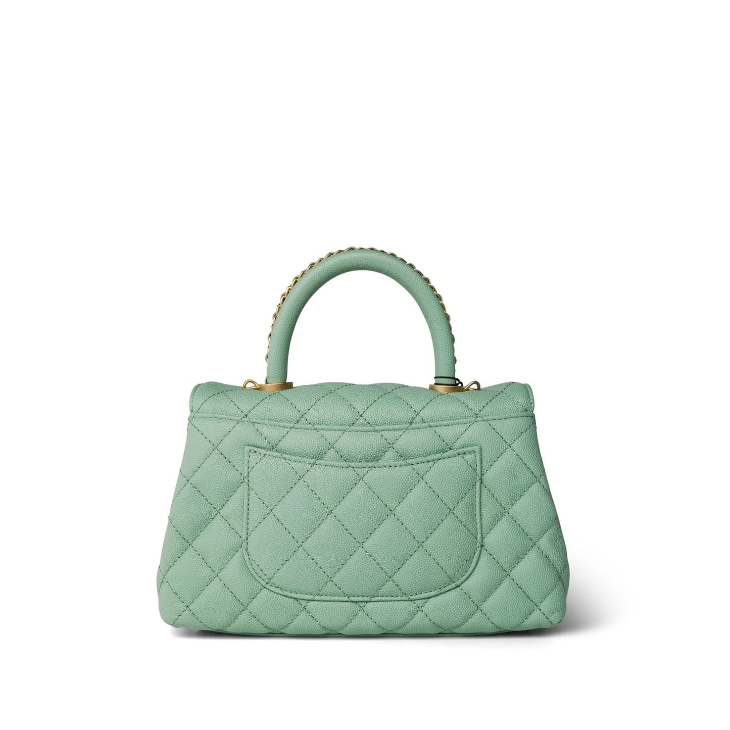 23P Light Green Caviar Quilted Coco Chain Handle Small Aged Gold Hardware