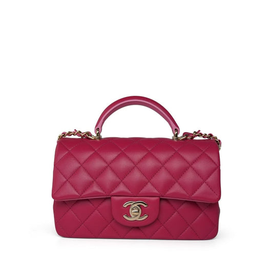 23P Dark Pink/Light Pink Lambskin Quilted Mini Top Handle LGHW