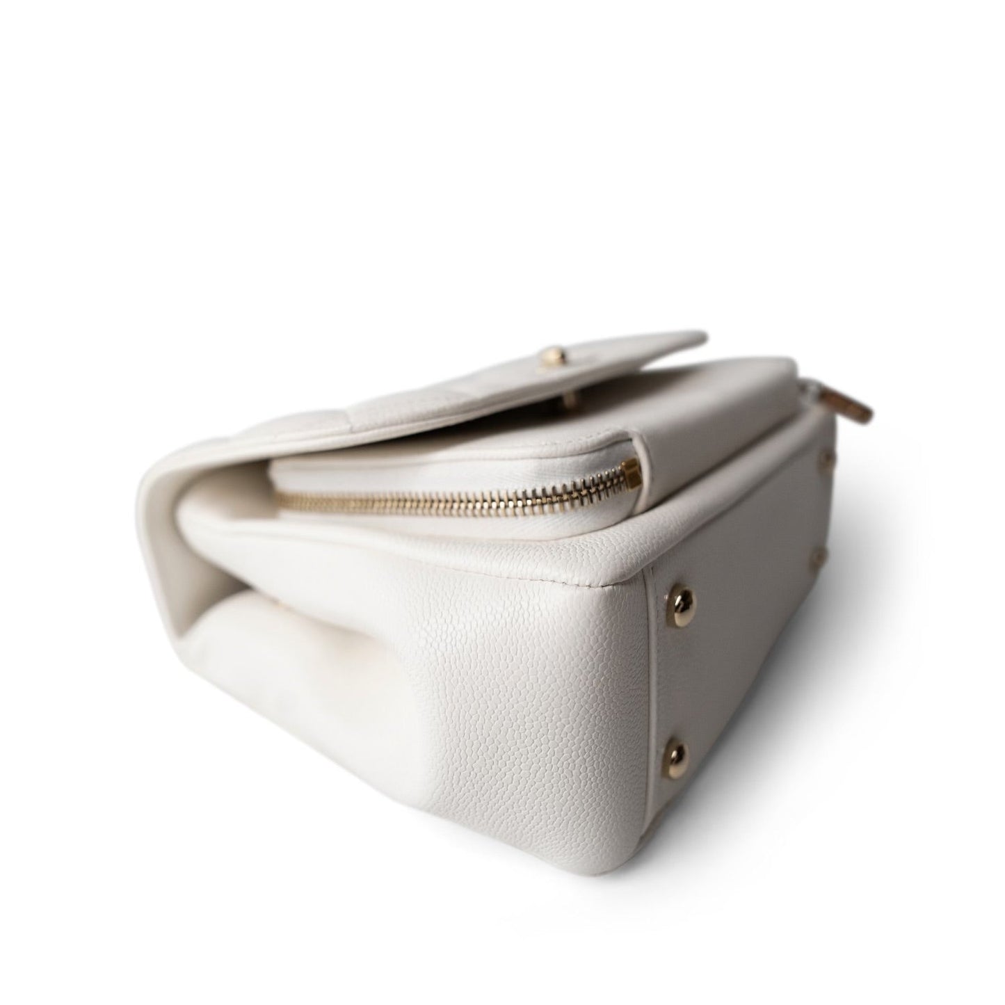 22B White Caviar Quilted Business Affinity Medium Flap Light Gold Hardware